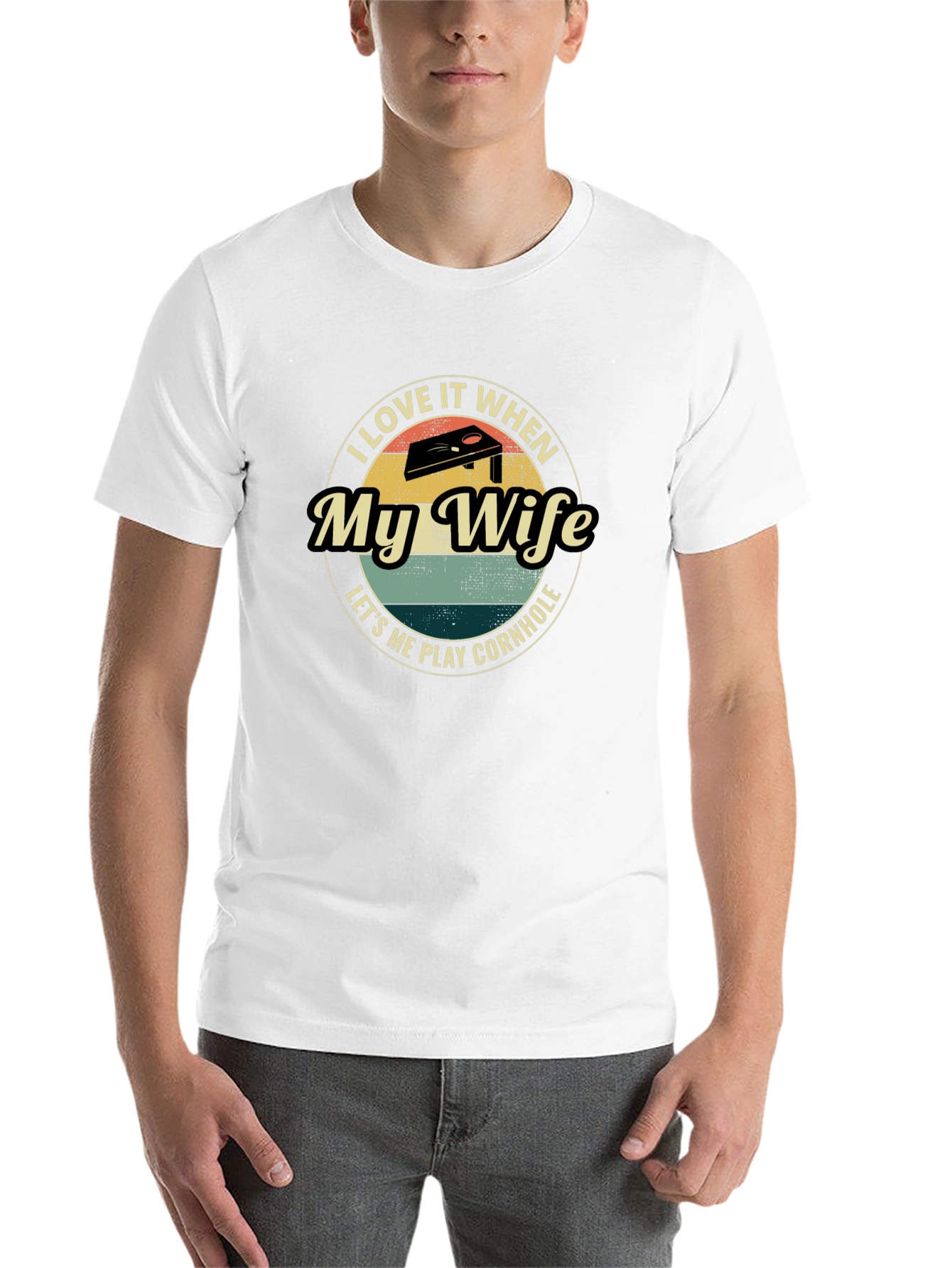 Black I Love My Wife Cornhole Graphic T-Shirt view 14