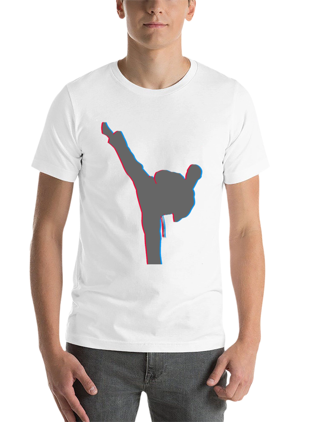 Black Men's Black T-Shirt with Karate Kick Graphic view 14