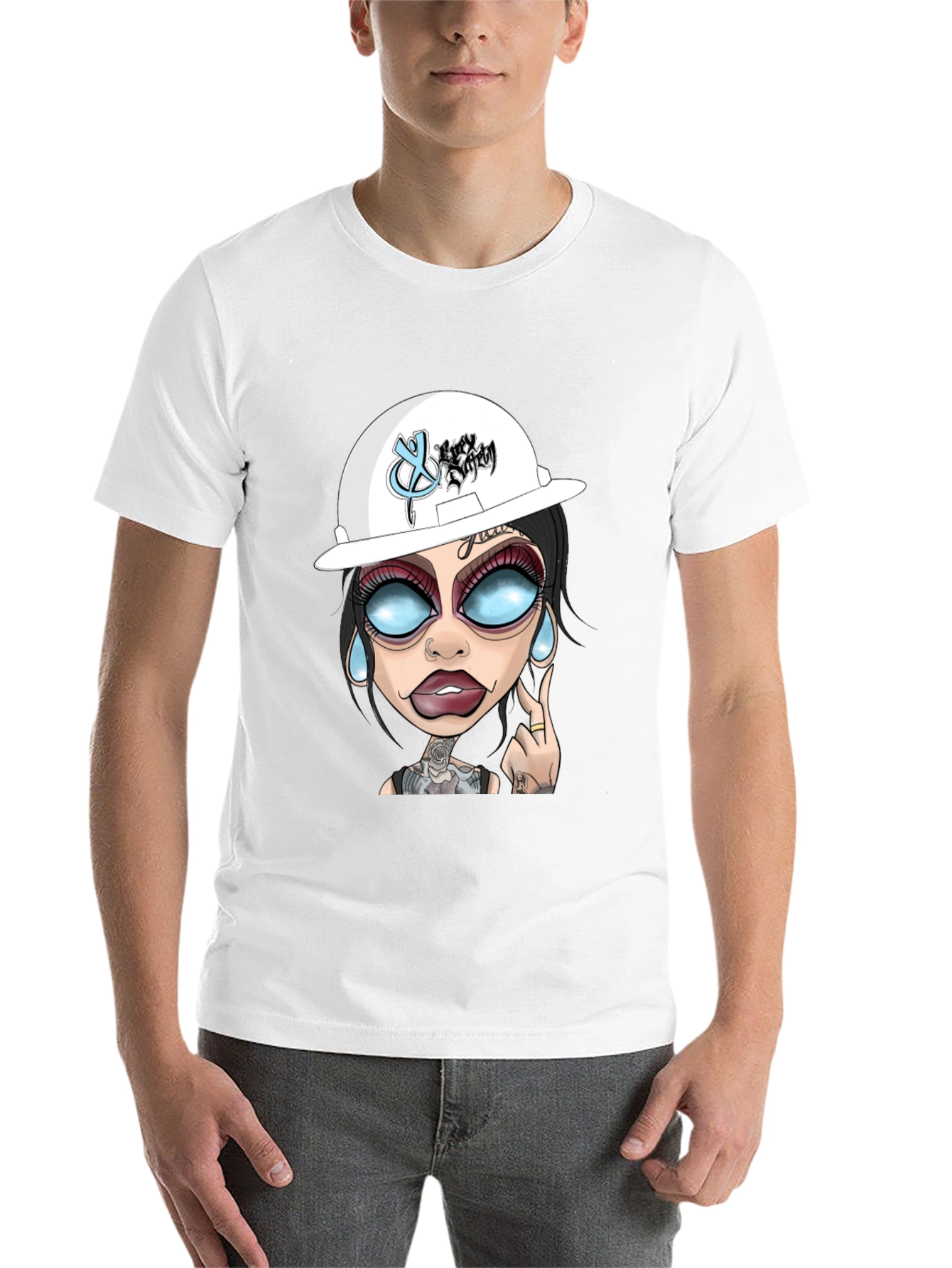 Black Cartoon Graphic T-Shirt - Edgy Tattoo Girl Design view 14