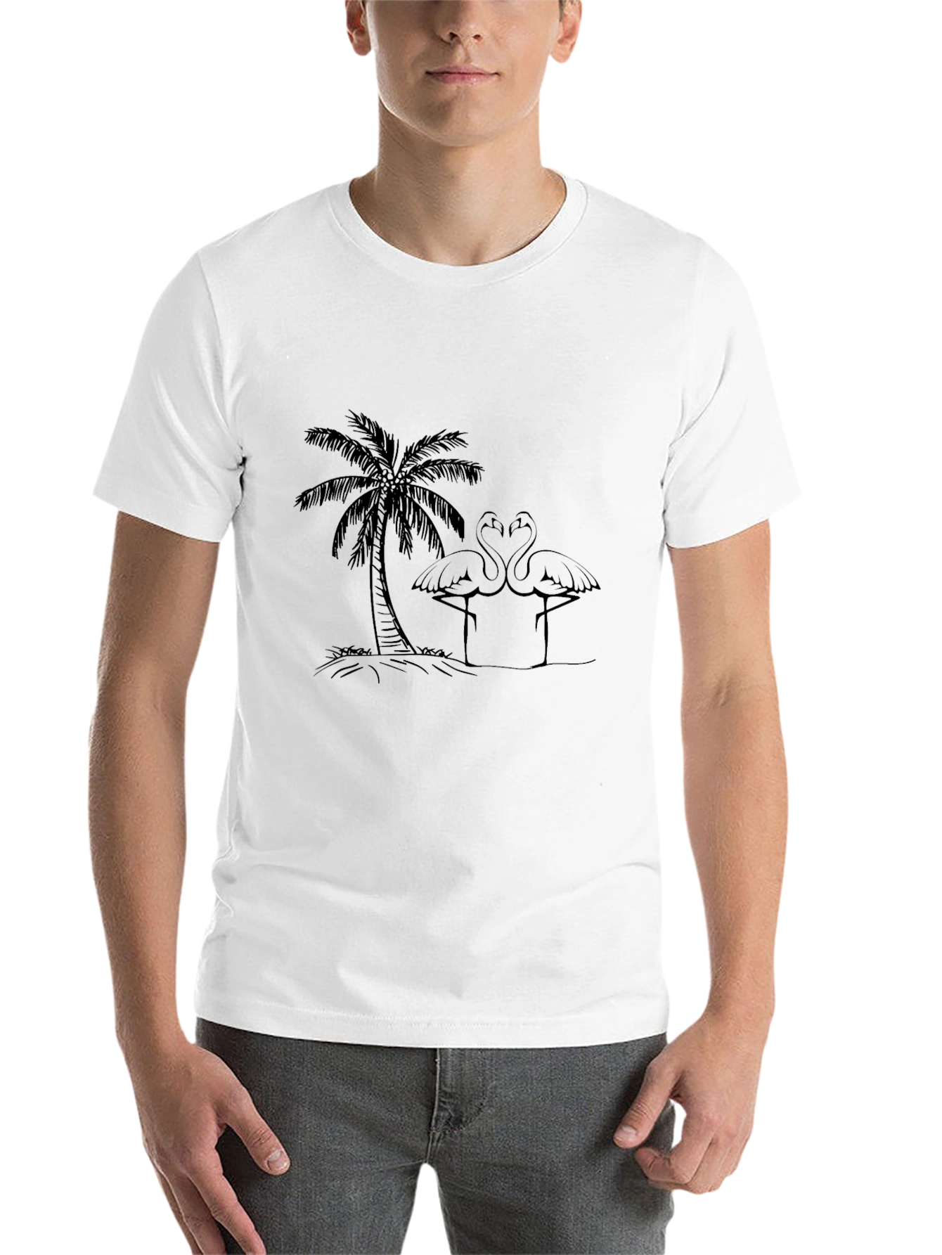 Black Tropical Flamingo Tee - Black Cotton Casual Shirt view 14
