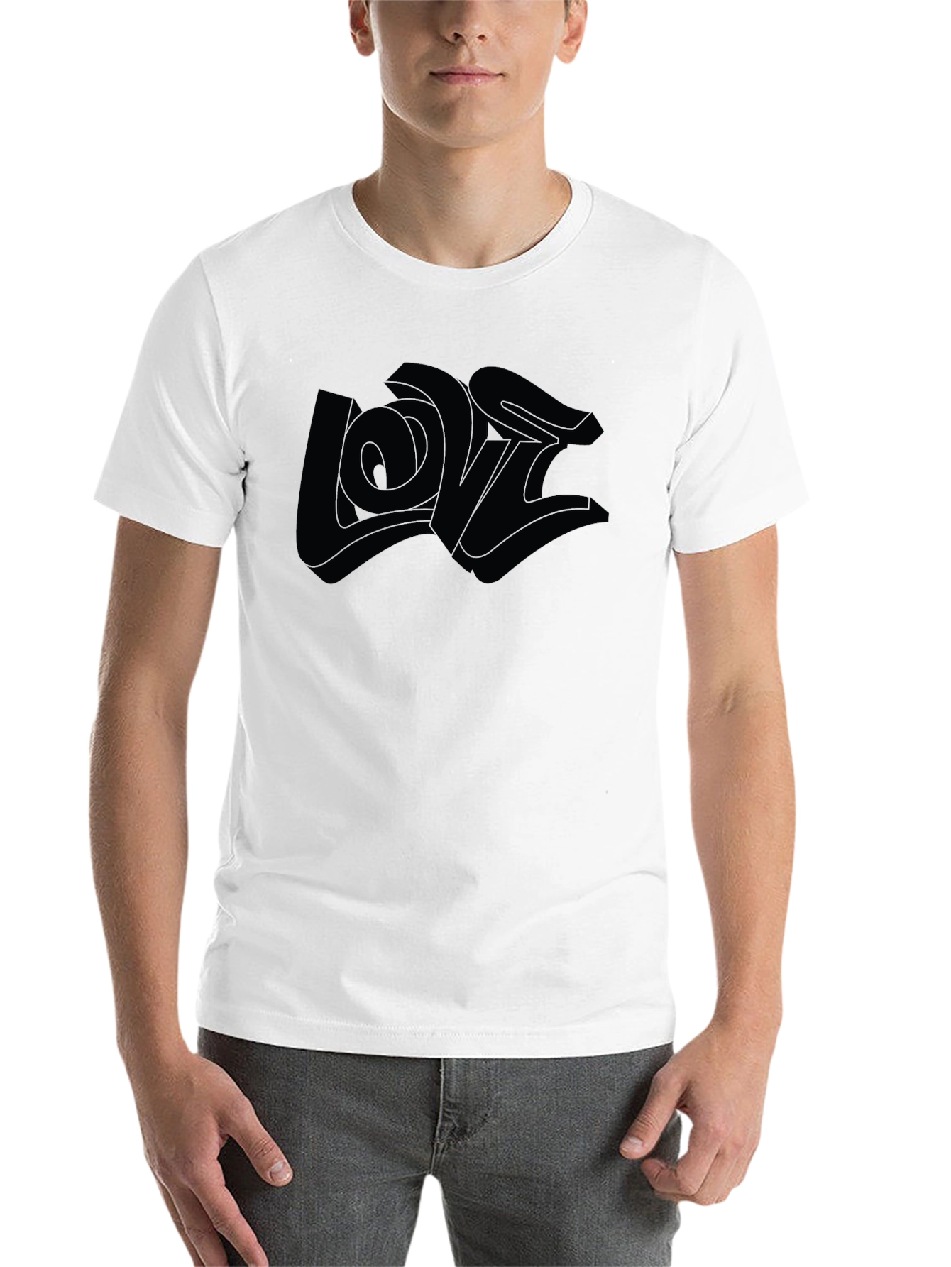 Black Monochrome Graphic Tee - 3D 'Love' Design view 14