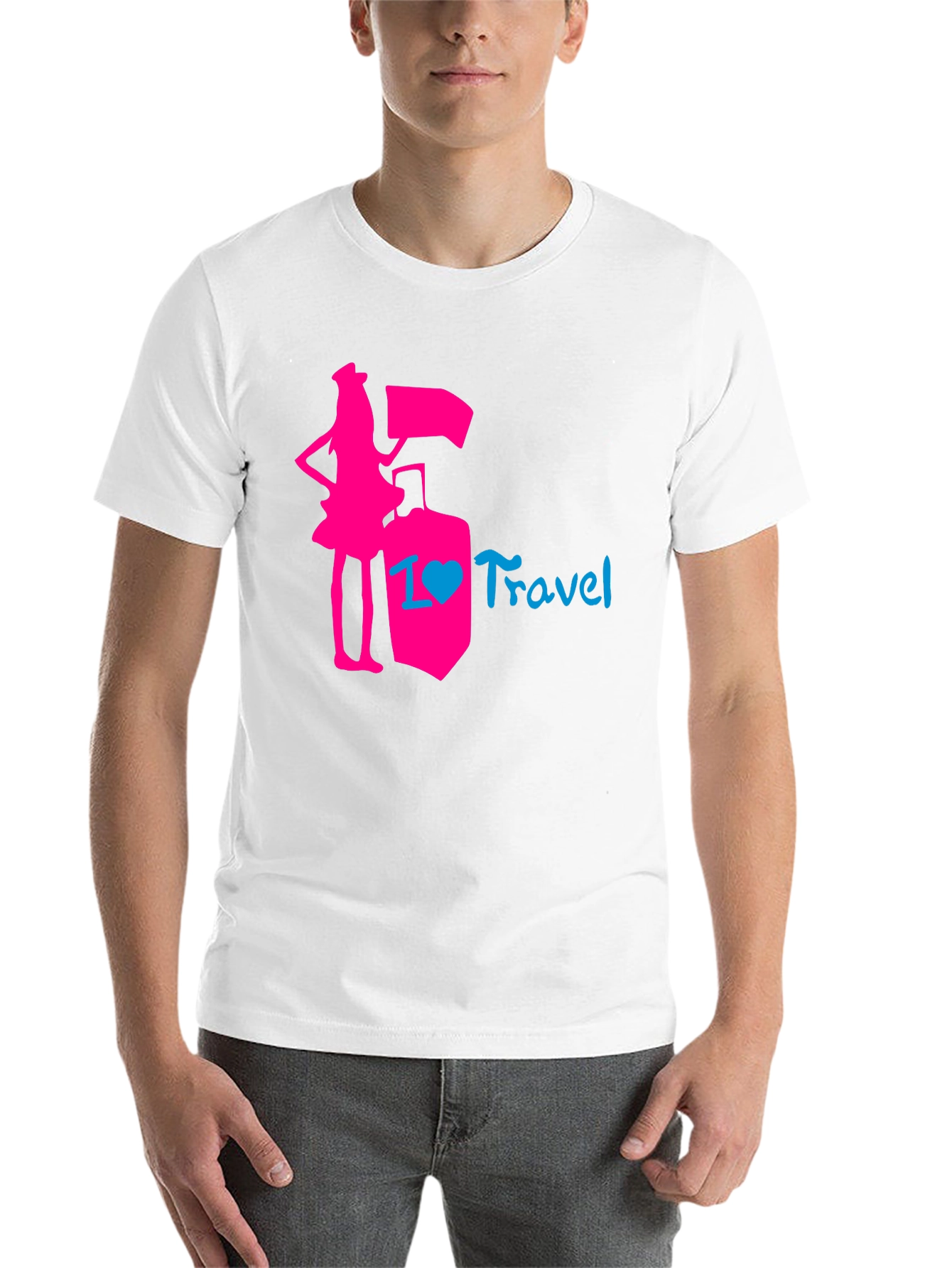Black I Love Travel T-Shirt: Pink Design, Stylish Top view 14
