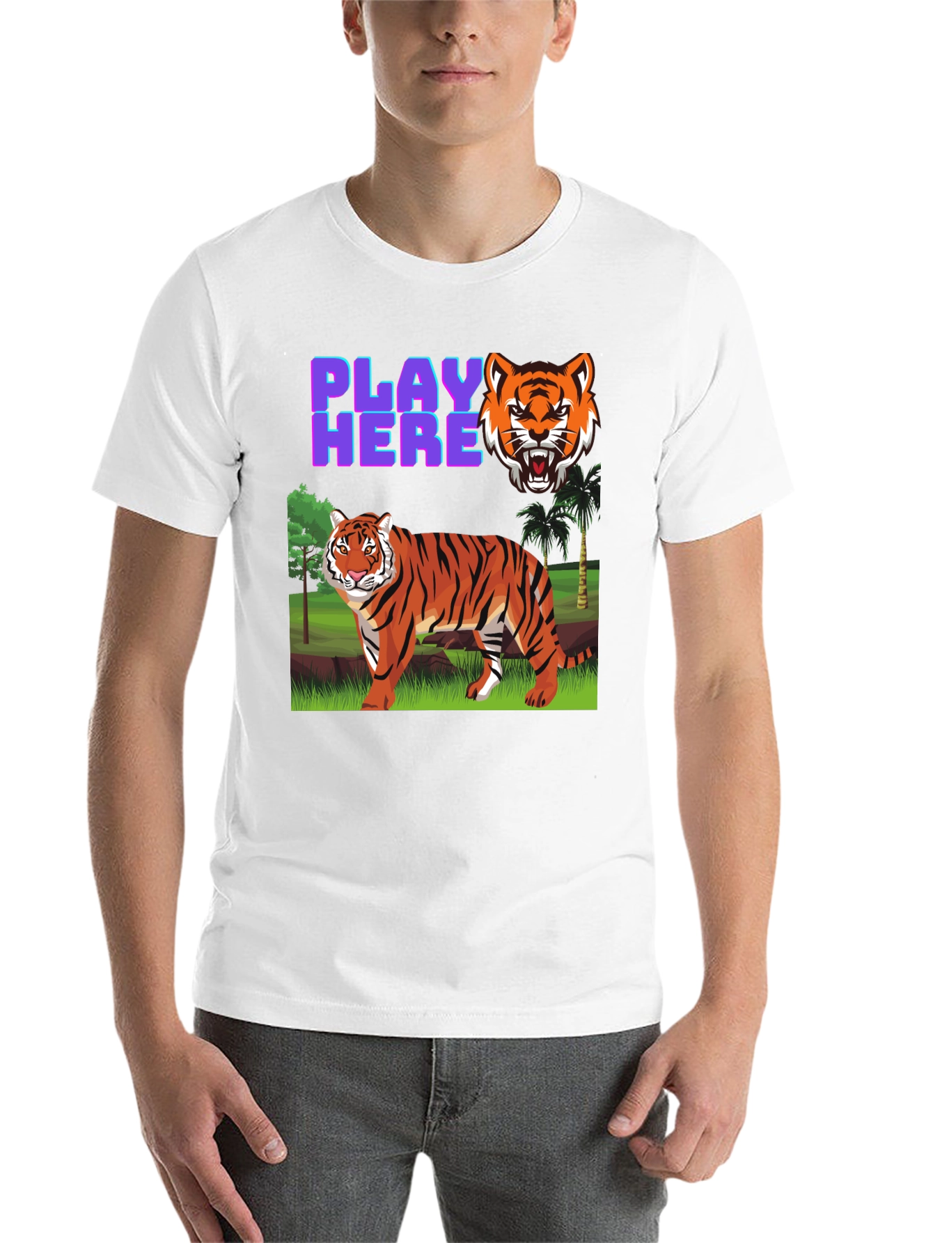 Black Play Here Tiger Graphic Tee - Cool Animal Print Shirt view 14