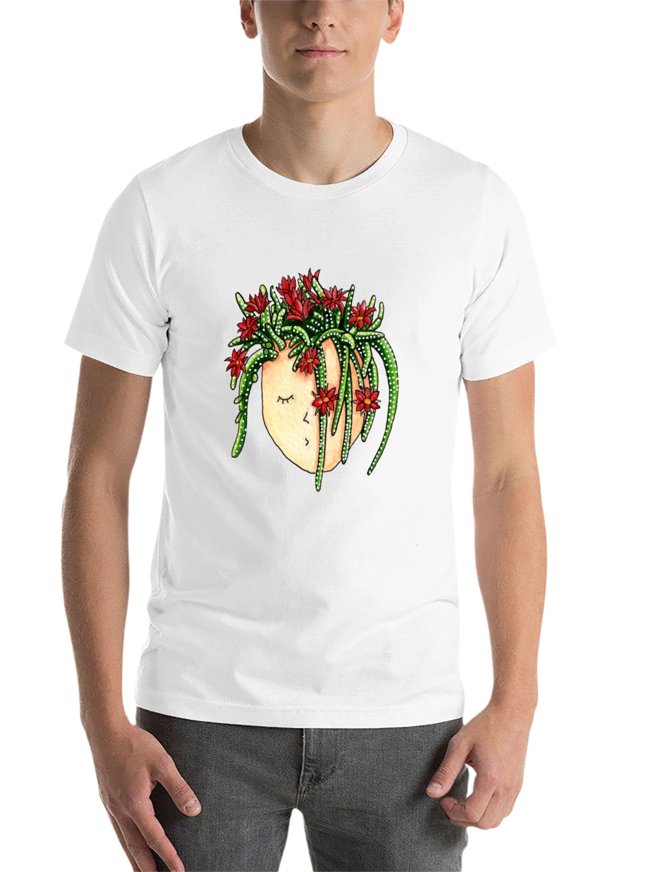 Black Cactus Head Graphic Tee - Unique Floral Design view 14