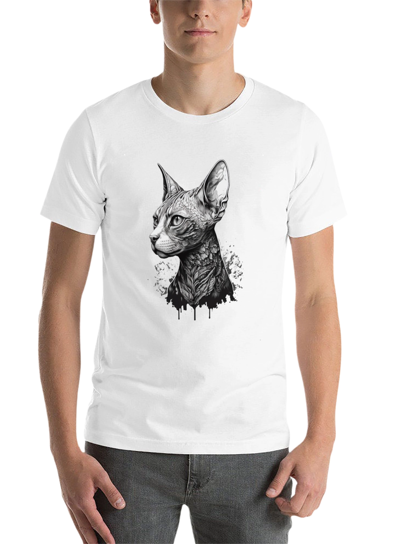 Black Sphynx Cat Tattoo Style Black T-Shirt view 14