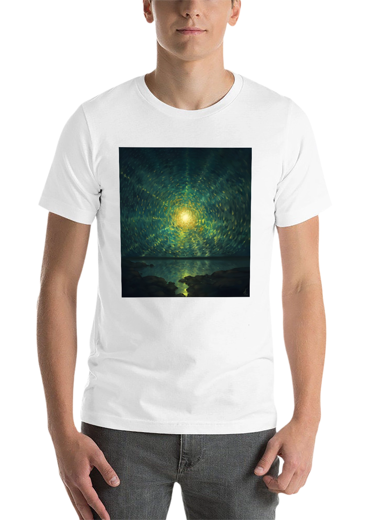 Black Abstract Starry Night T-Shirt - Black view 14