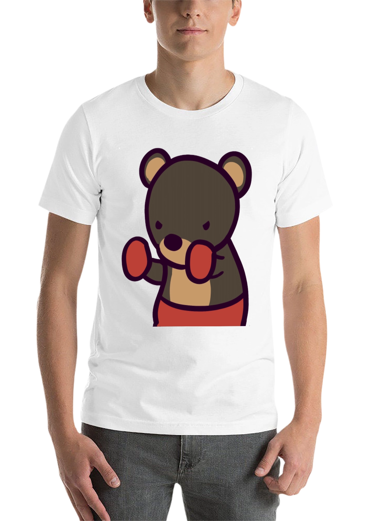 Black Boxing Bear Graphic Tee - Black Cotton Casual view 14