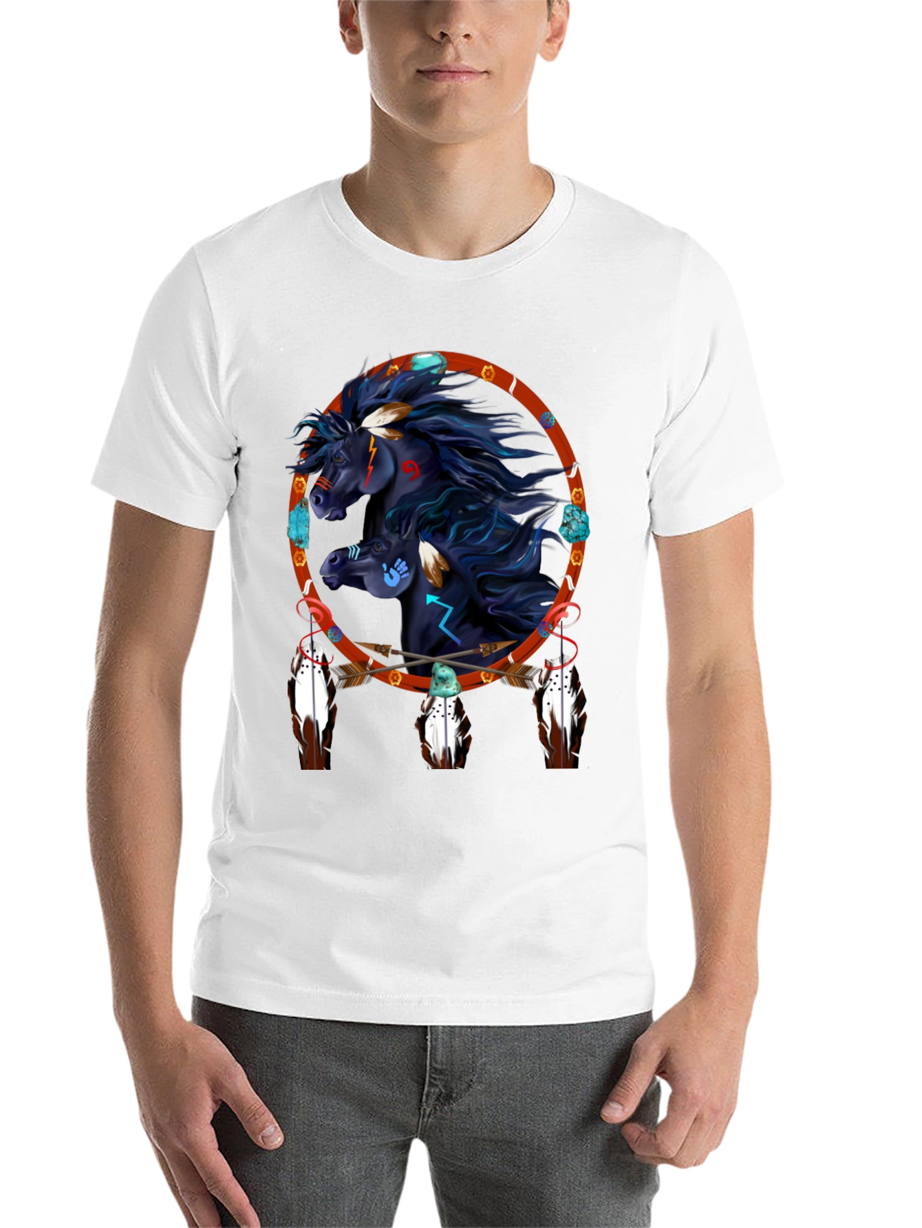 Black Native American Horse Dreamcatcher Graphic Tee view 14