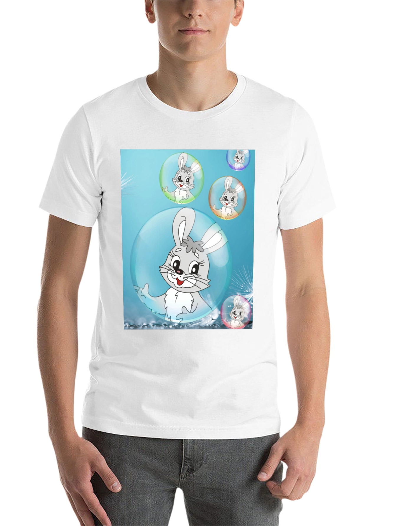 Black Cute Bunny Bubble T-Shirt - Fun Cartoon Design view 14