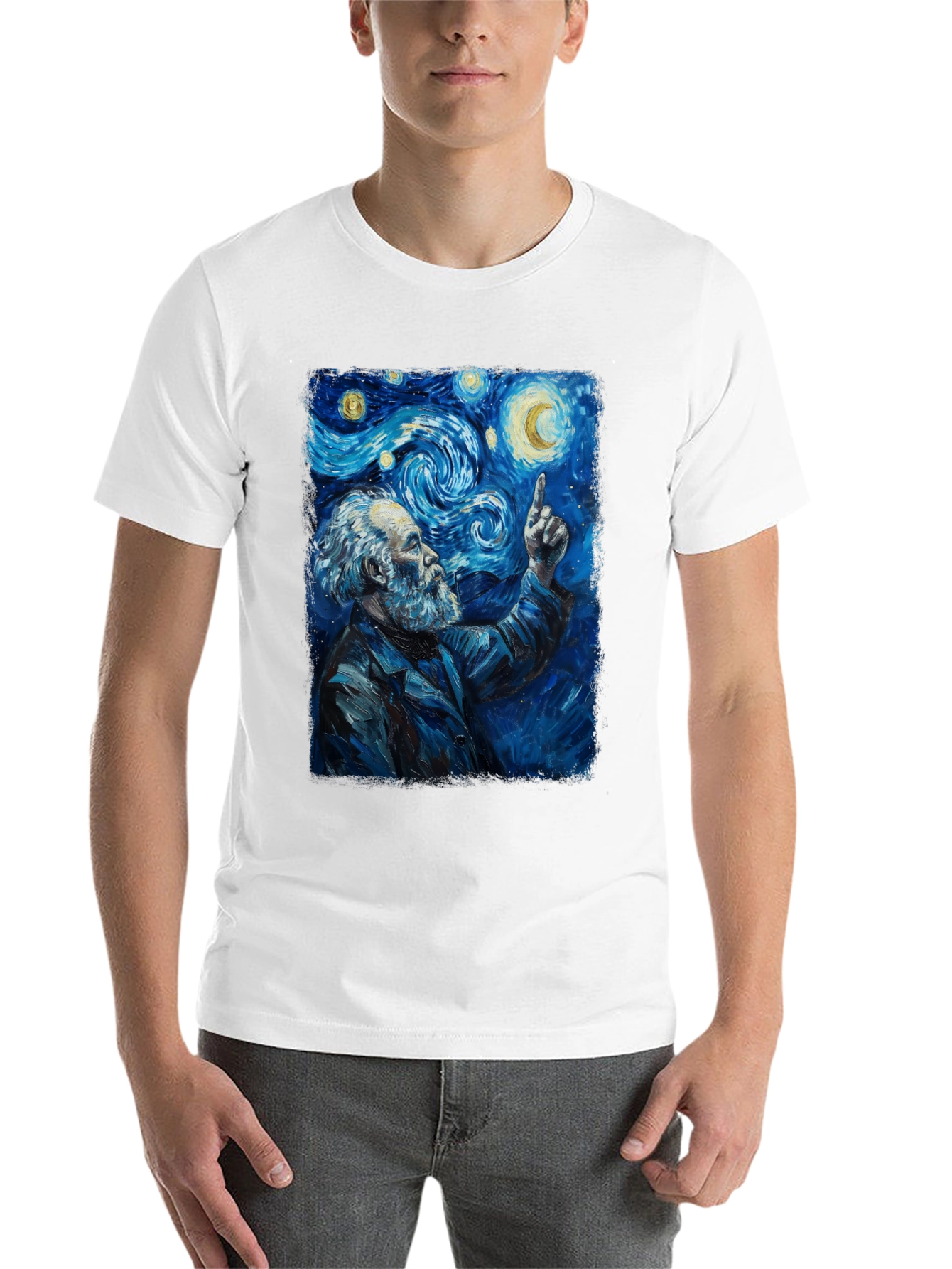 Black Starry Night Philosopher Graphic Tee view 14