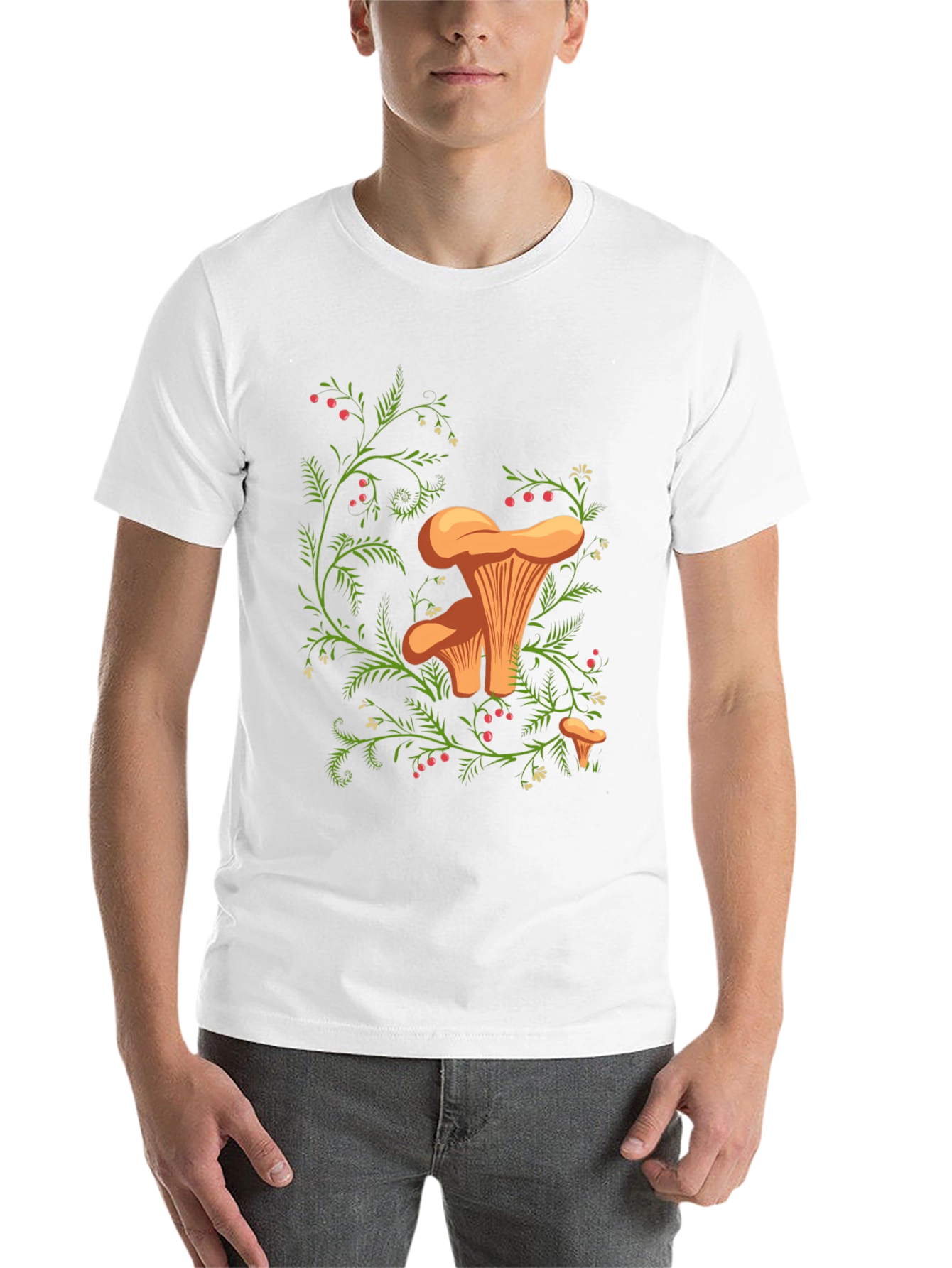Black Chanterelle Mushroom Print Black T-Shirt view 14