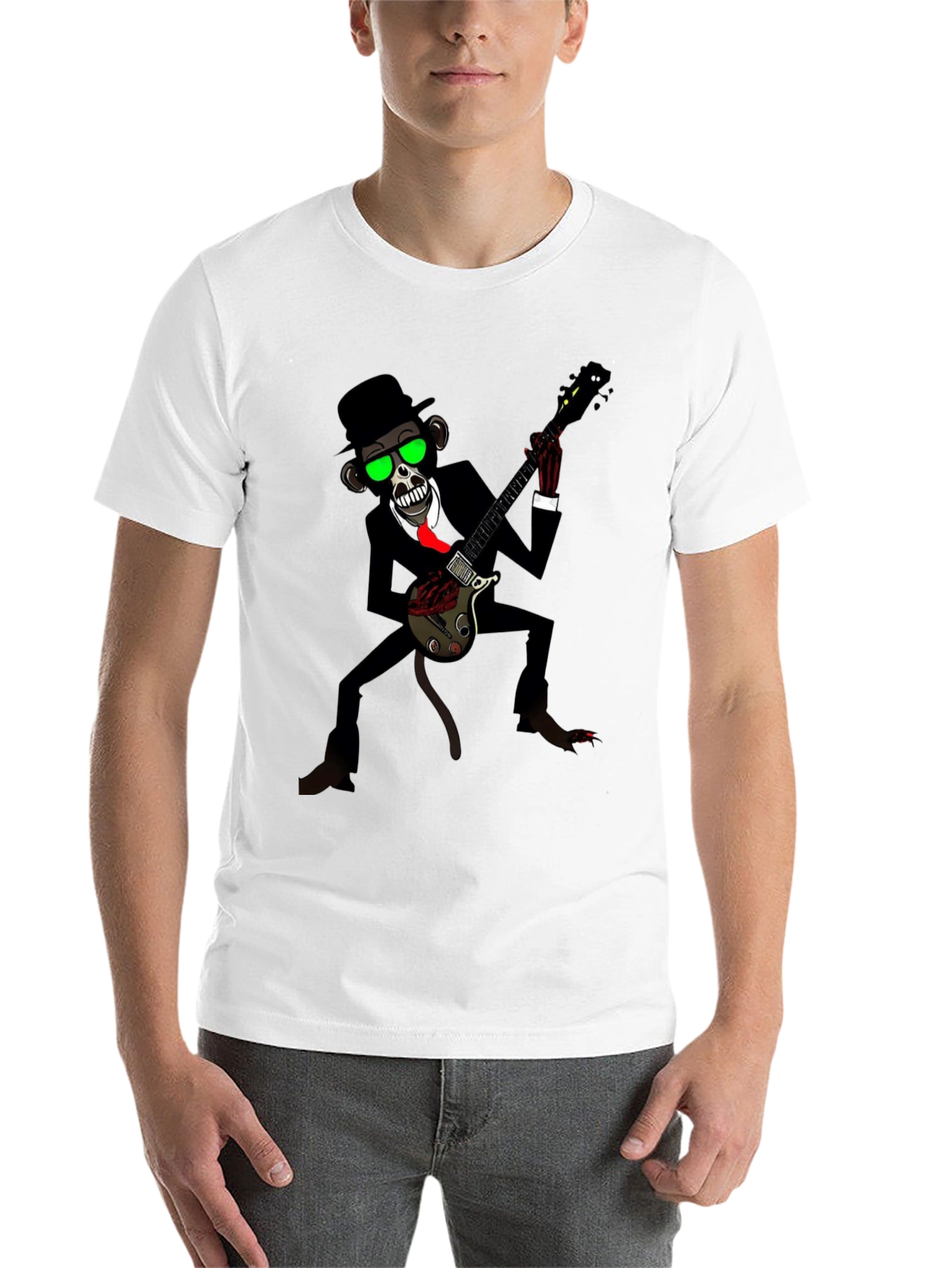 Black Cool Monkey Guitarist Graphic Tee view 14