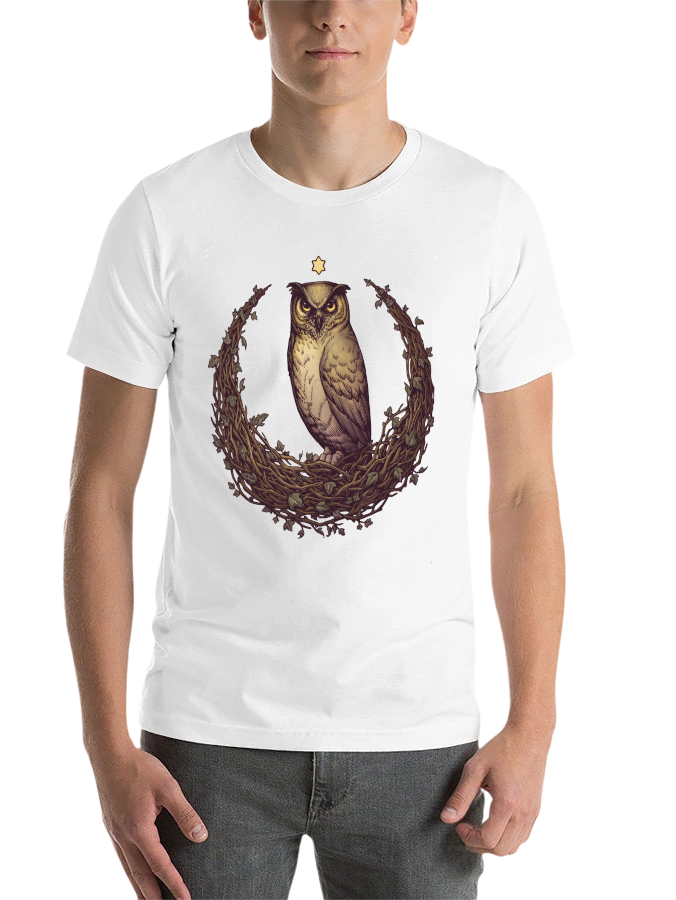 Black Owl & Star Graphic Tee - Unisex Black T-Shirt view 14