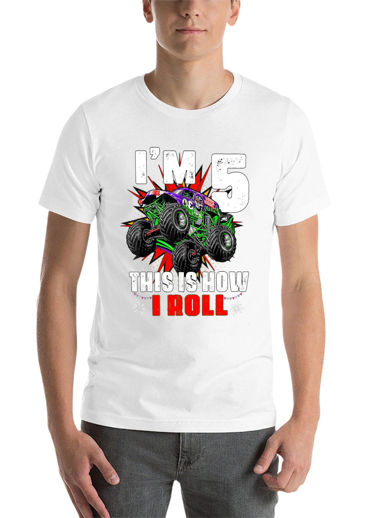 Black I'm 5 This Is How I Roll Monster Truck T-Shirt view 14
