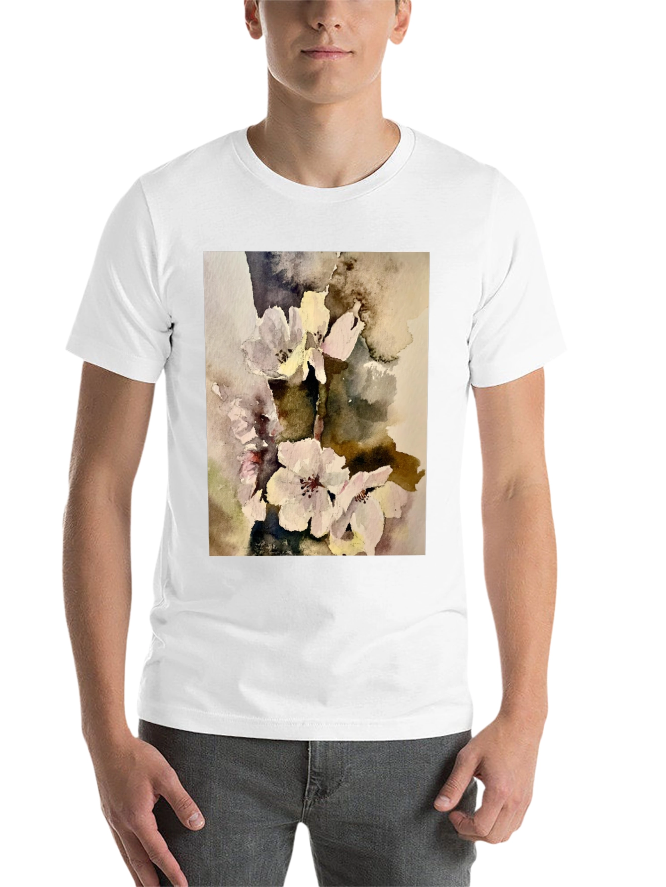 Black Floral Watercolor Print T-Shirt view 14