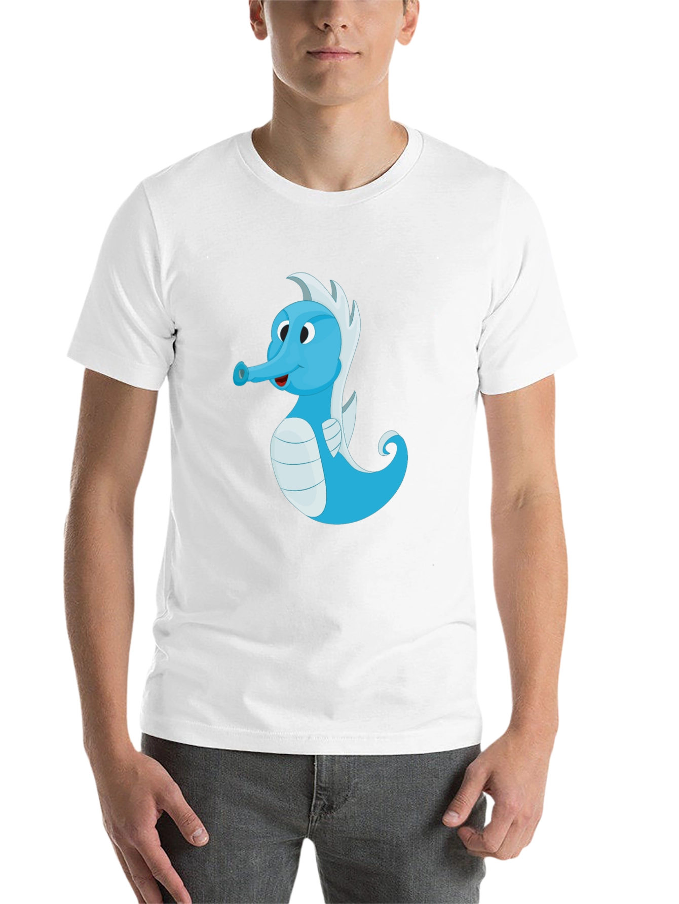 Black Cute Blue Seahorse Graphic Tee - Unisex Black T-Shirt view 14