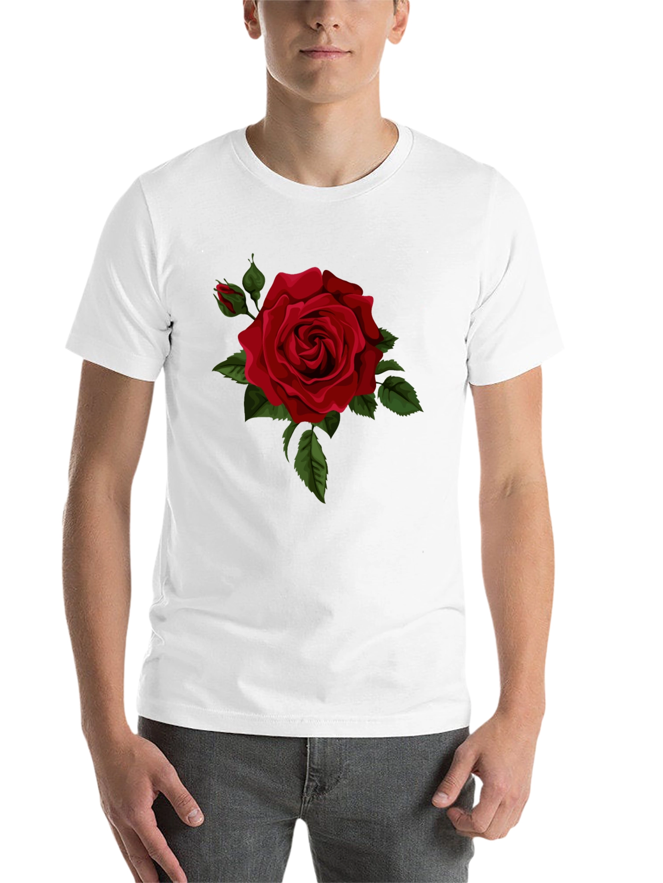Black Red Rose Graphic Tee - Classic Black Cotton T-Shirt view 14
