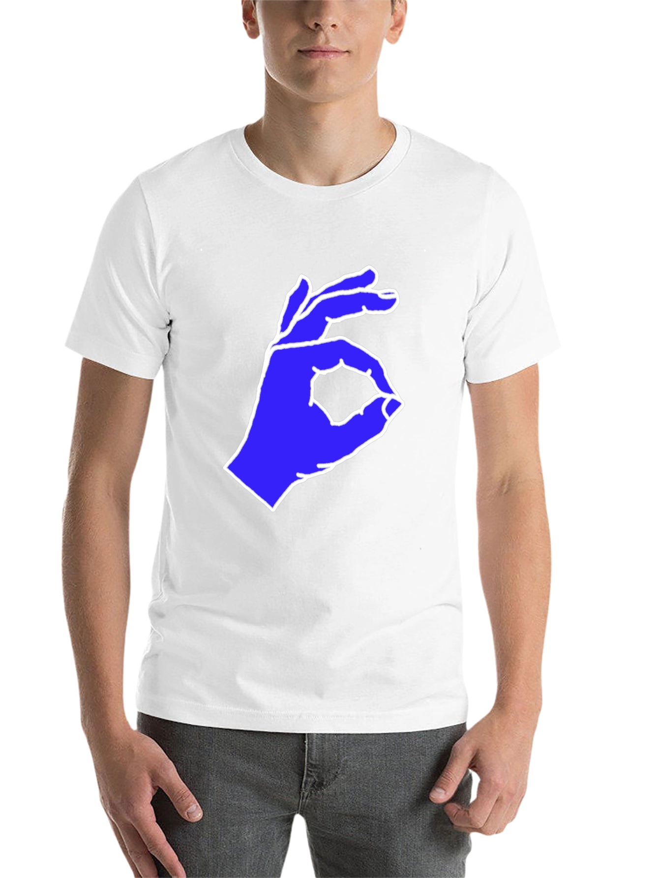 Black Black T-Shirt with Blue Hand Gesture Graphic view 14
