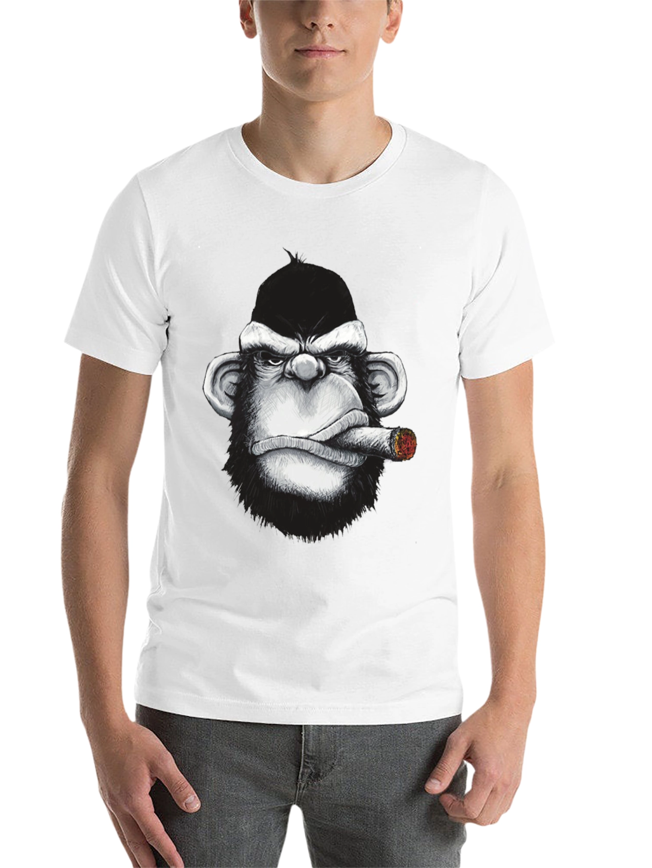 Black Cool Monkey Cigar Graphic Tee - Black Cotton view 14