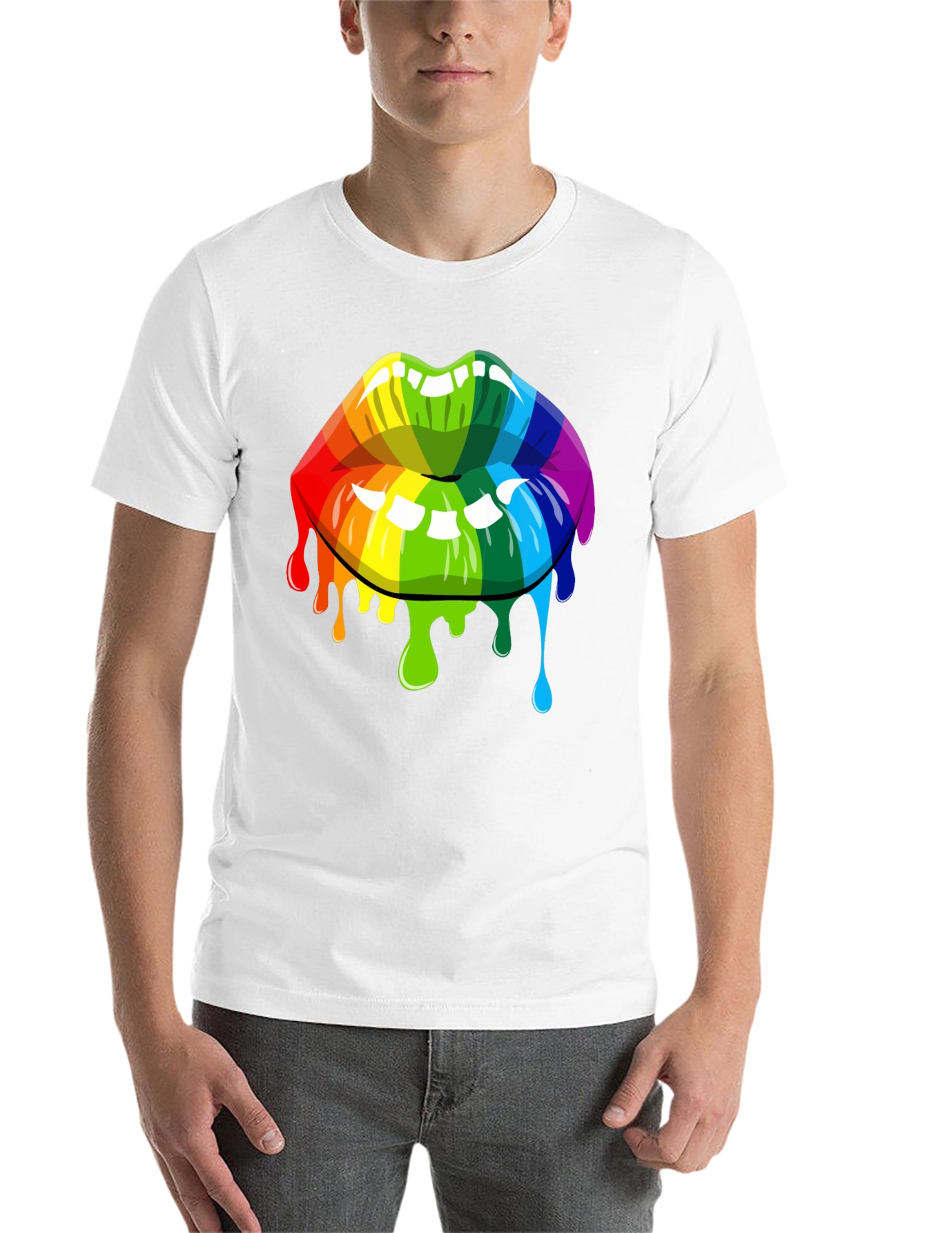 Black Rainbow Lips Graphic Tee - Unisex Black T-Shirt view 14