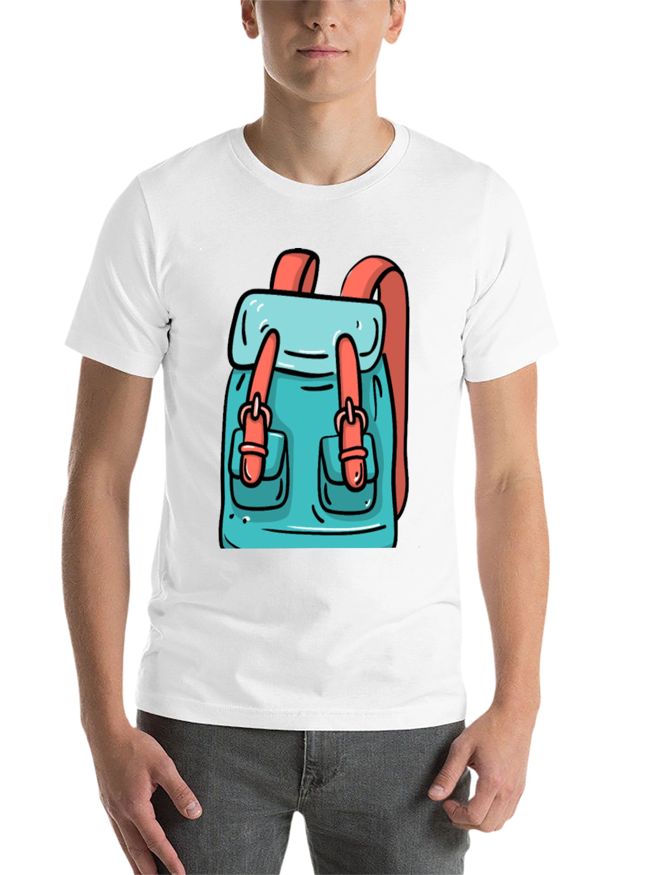 Black Backpack Cartoon Graphic Black T-Shirt view 14