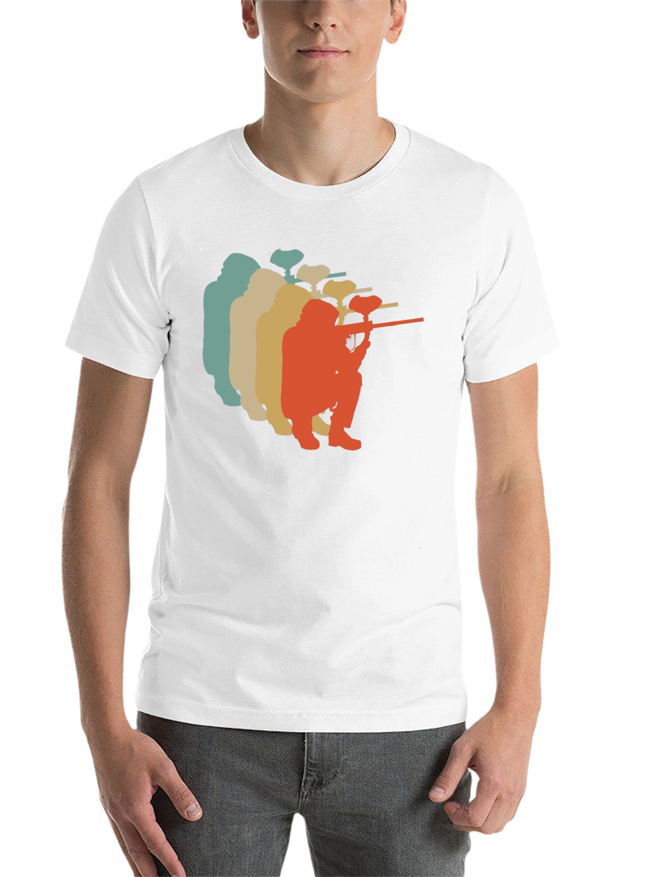 Black Vintage Paintball Player Silhouette T-Shirt view 14