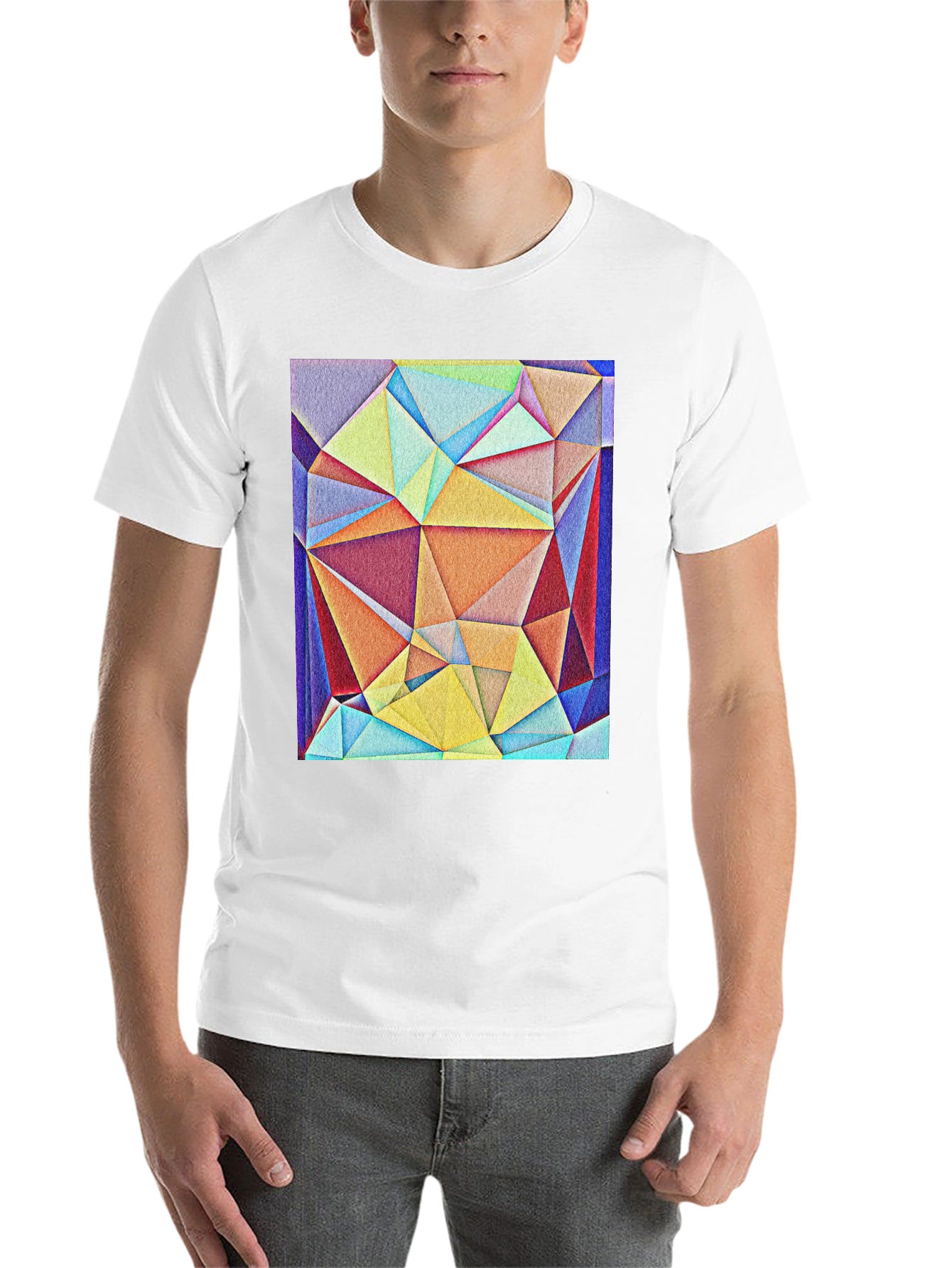 Black Geometric Triangle Art Tee - Modern Abstract Design view 14