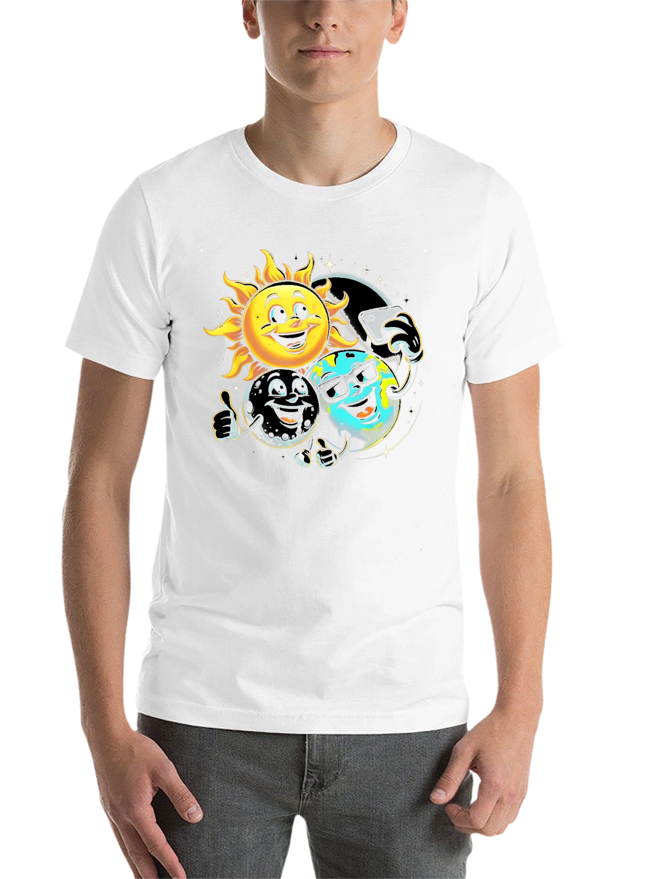 Black Cartoon Planet Selfie T-Shirt view 14