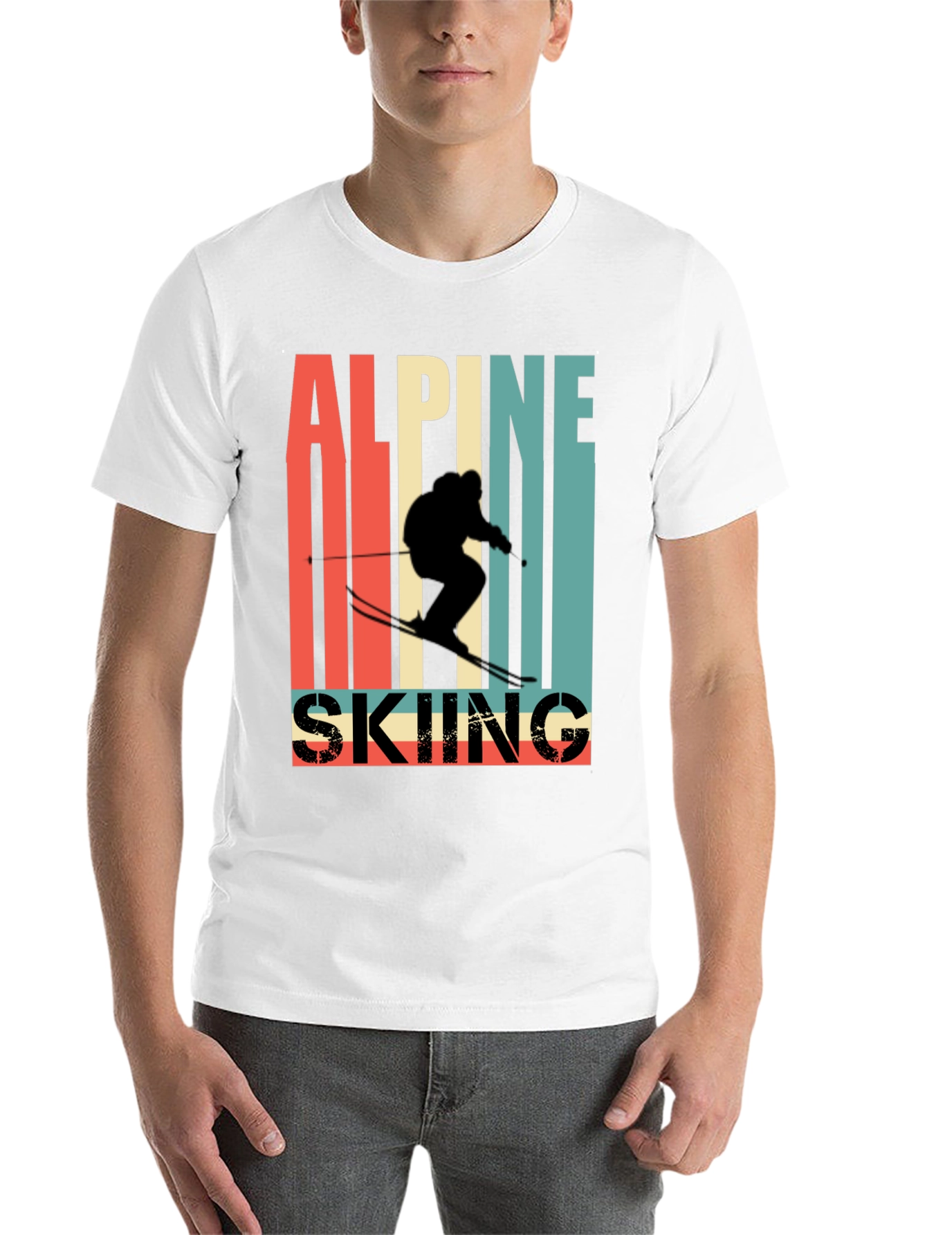 Black Alpine Skiing Retro T-Shirt view 14