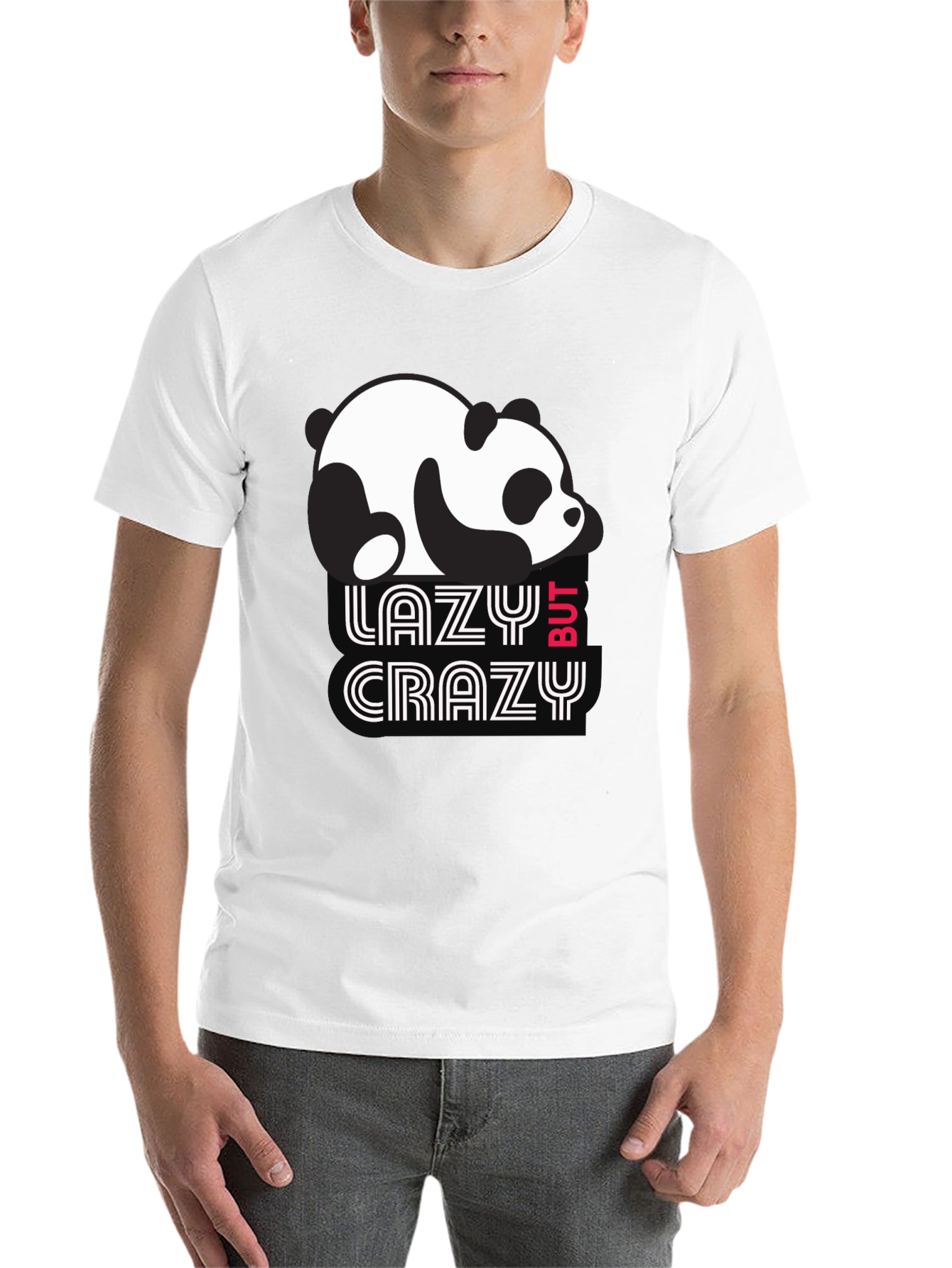 Black Lazy But Crazy Panda T-Shirt - Black Cotton Tee view 14
