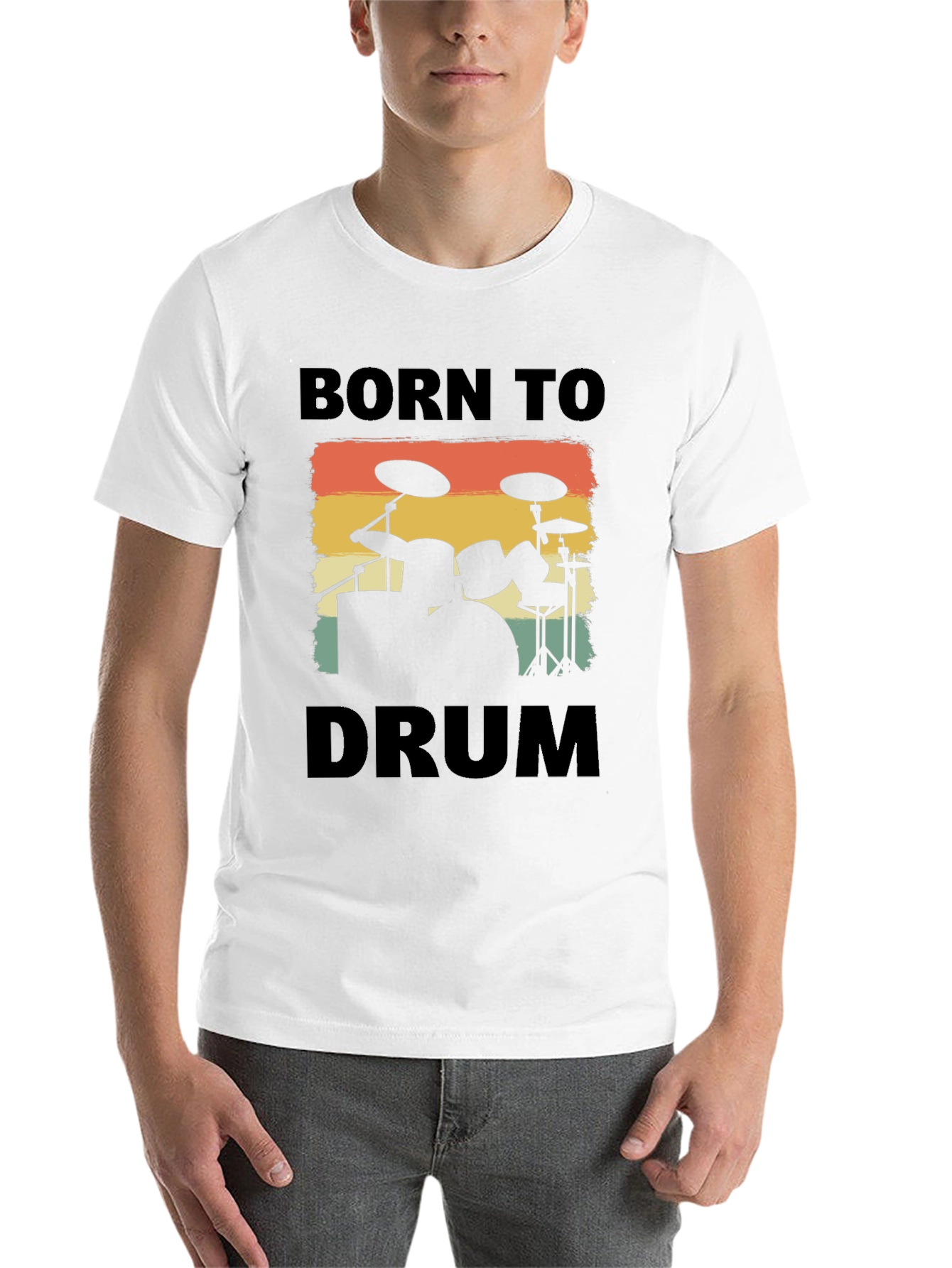 Black Born To Drum Tee - Retro Drumset Graphic T-Shirt view 14