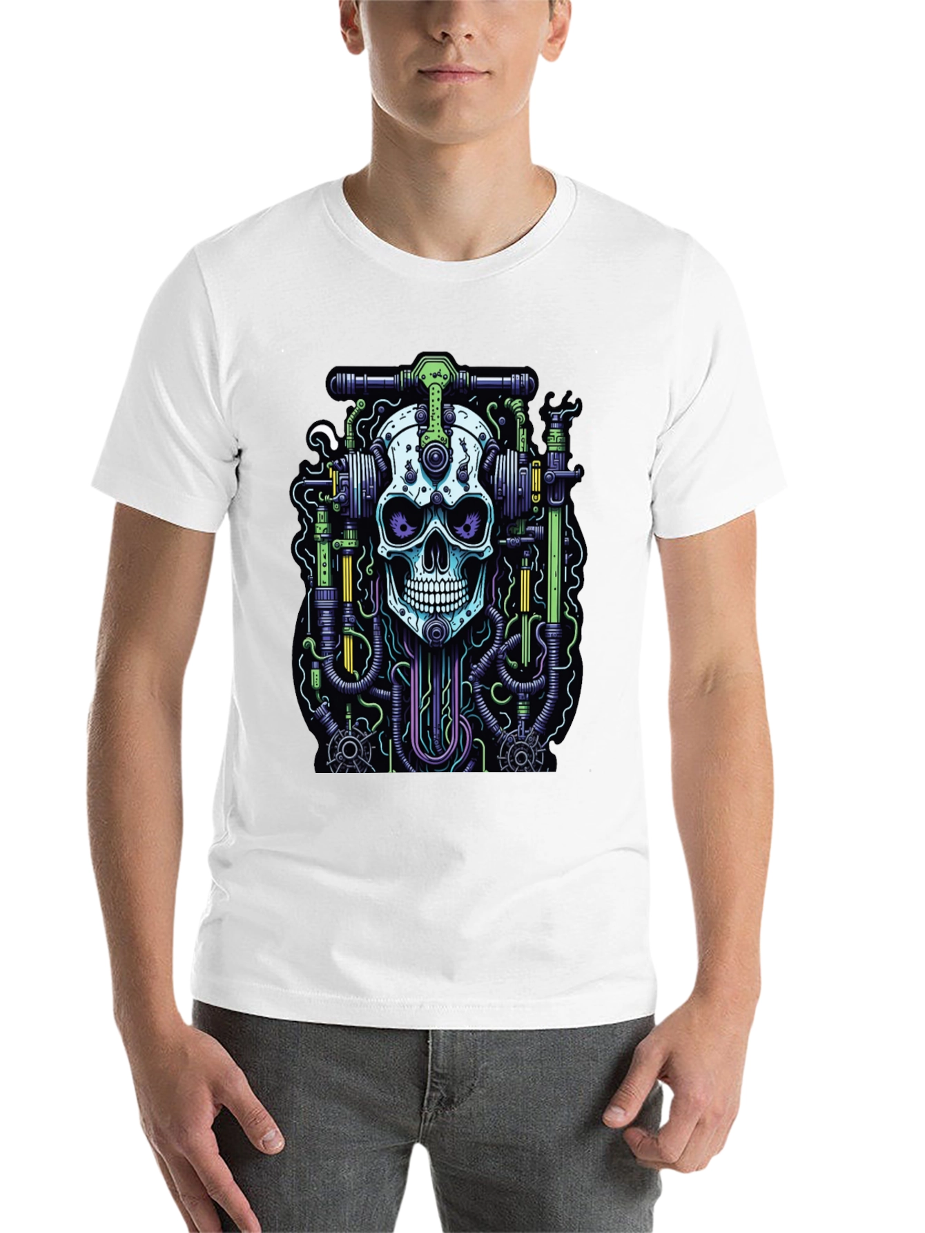 Black Skull Mechanic Graphic T-Shirt view 14