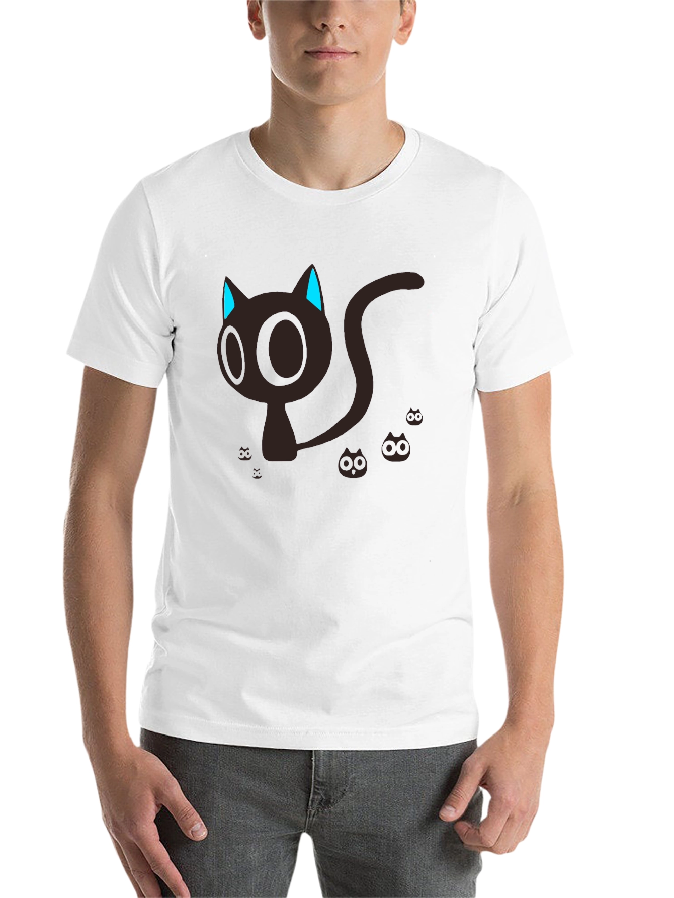 Black Cute Cartoon Cat Graphic T-Shirt - Black view 14