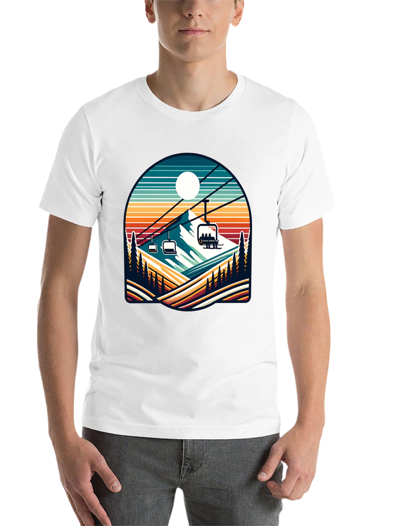 Retro Ski Lift T-Shirt | Mountain Scene Tee - 14