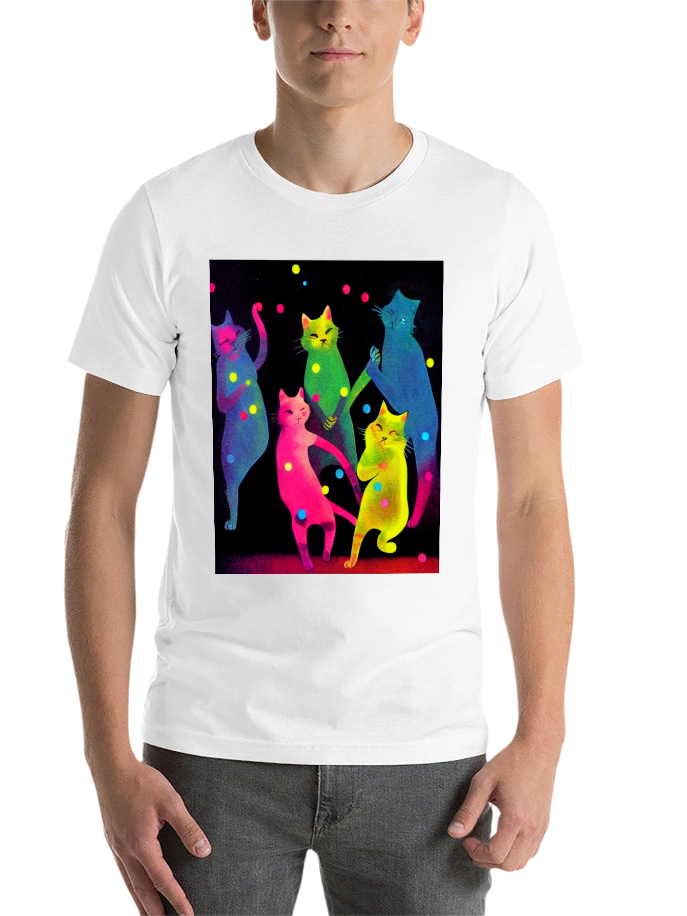 Black Dancing Cats Graphic Tee - Funky Black T-Shirt view 14