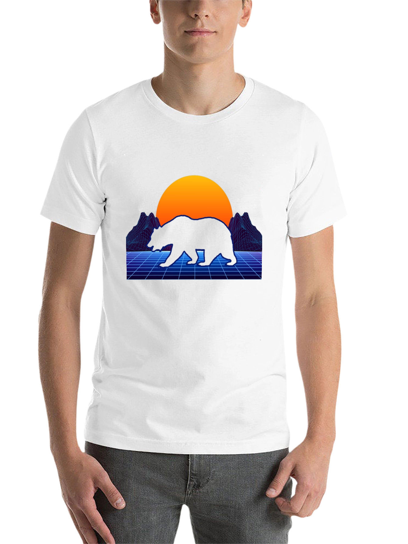 Black Retro Bear T-Shirt - Synthwave Style view 14