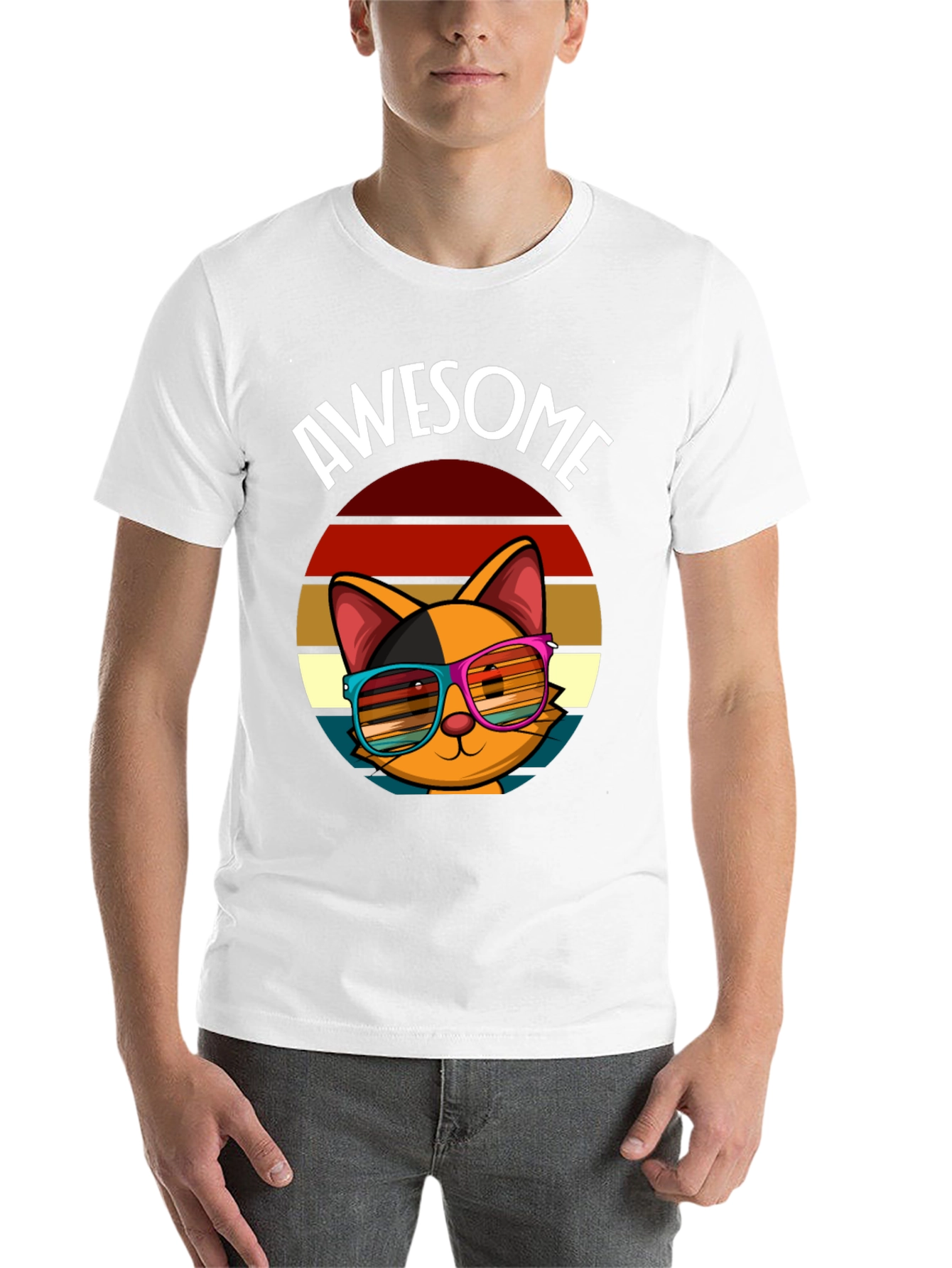 Black Awesome Cat T-Shirt with Retro Sunglasses view 14