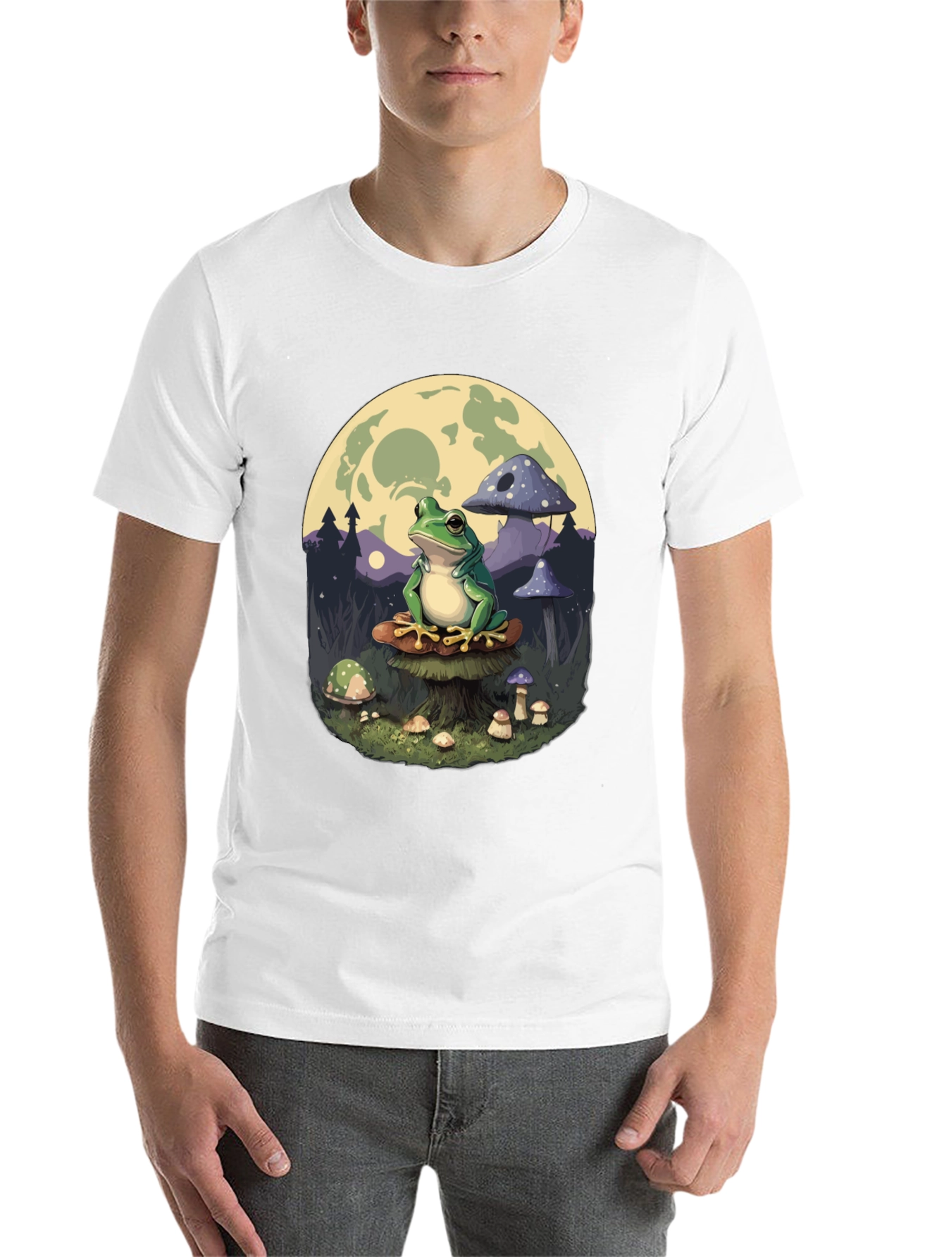 Black Frog on Mushroom T-Shirt - Whimsical Design view 14