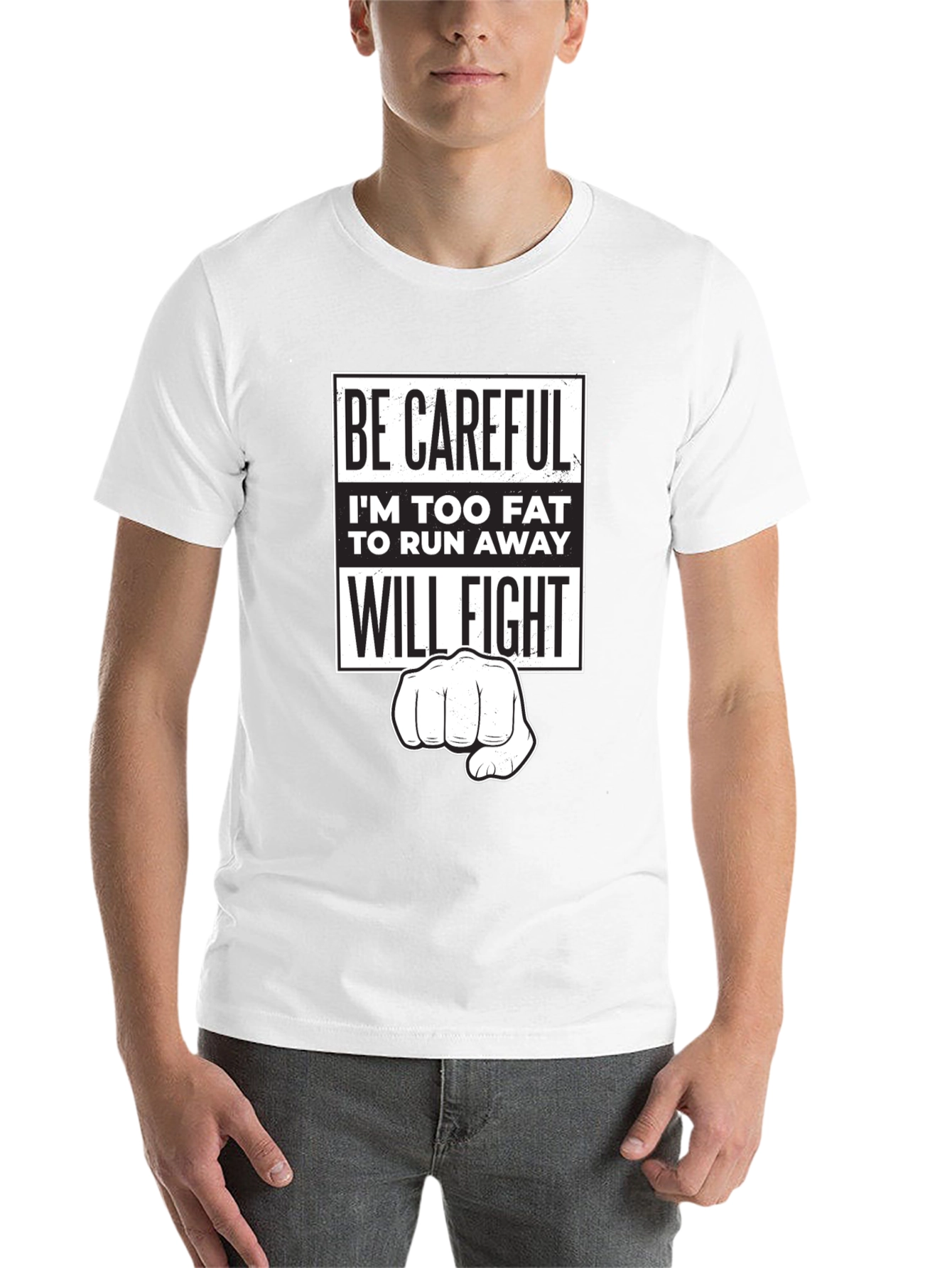 Black Funny Sarcastic Graphic T-Shirt - Be Careful, I'll Fight! view 14