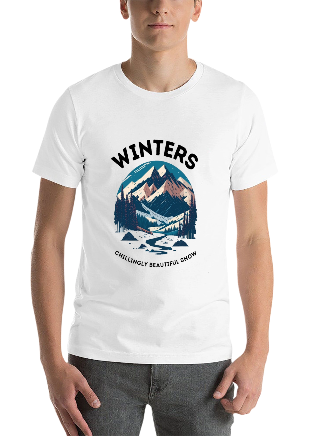 Black Winter Mountain Scene Graphic Tee view 14