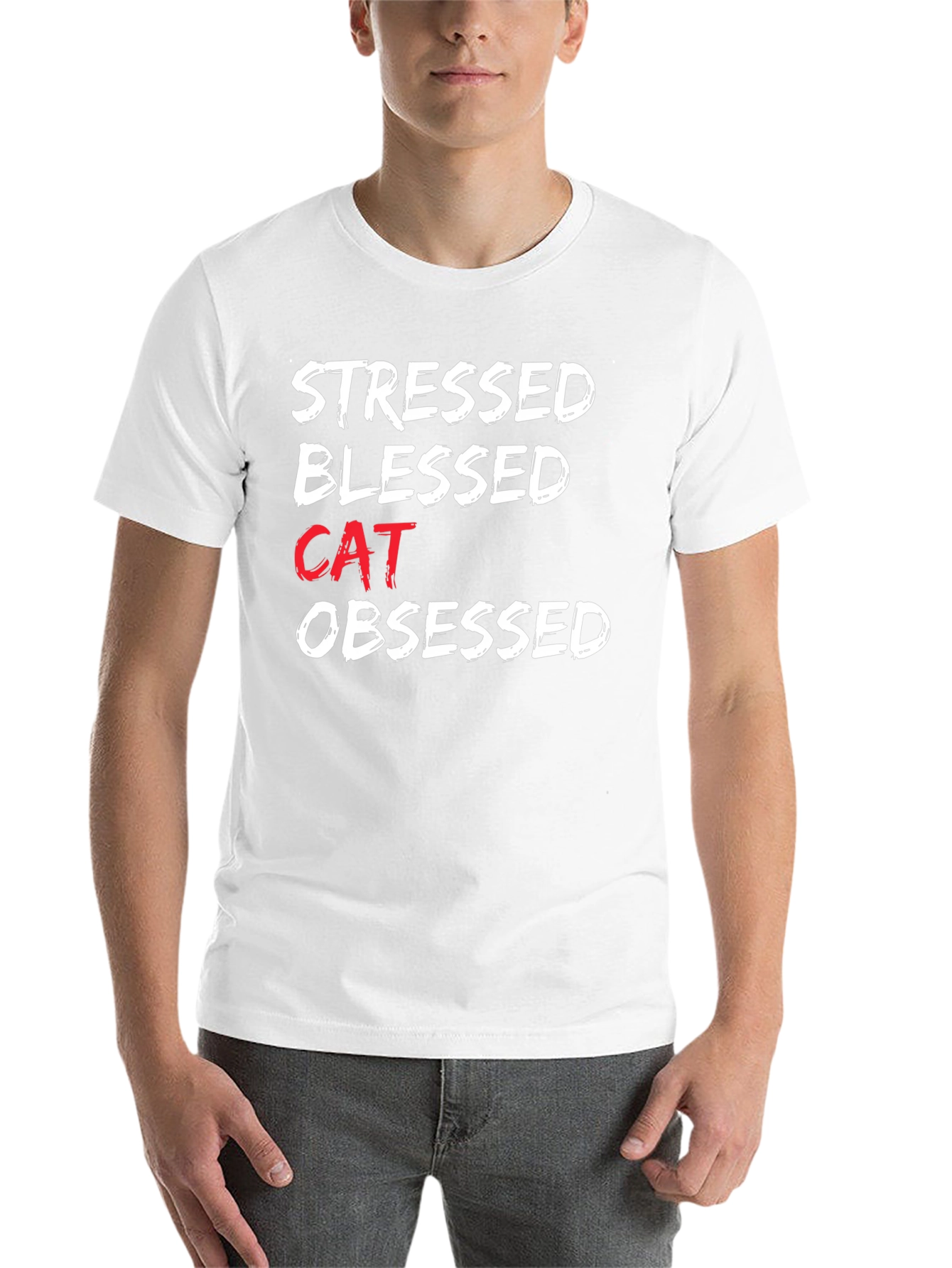 Black Stressed Blessed Cat Obsessed Graphic Tee view 14