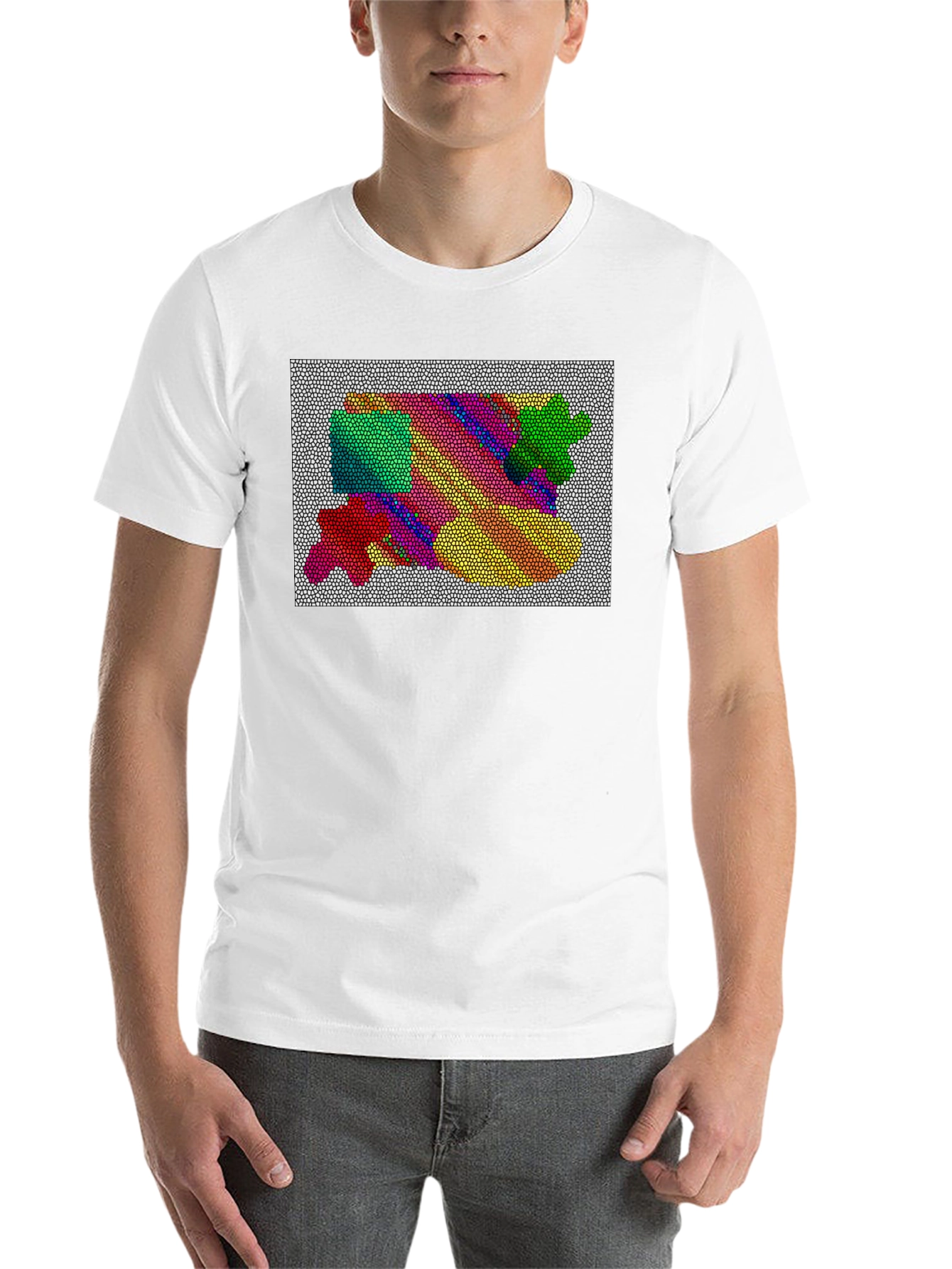 Black Abstract Mosaic Graphic Tee - Artistic Black T-Shirt view 14