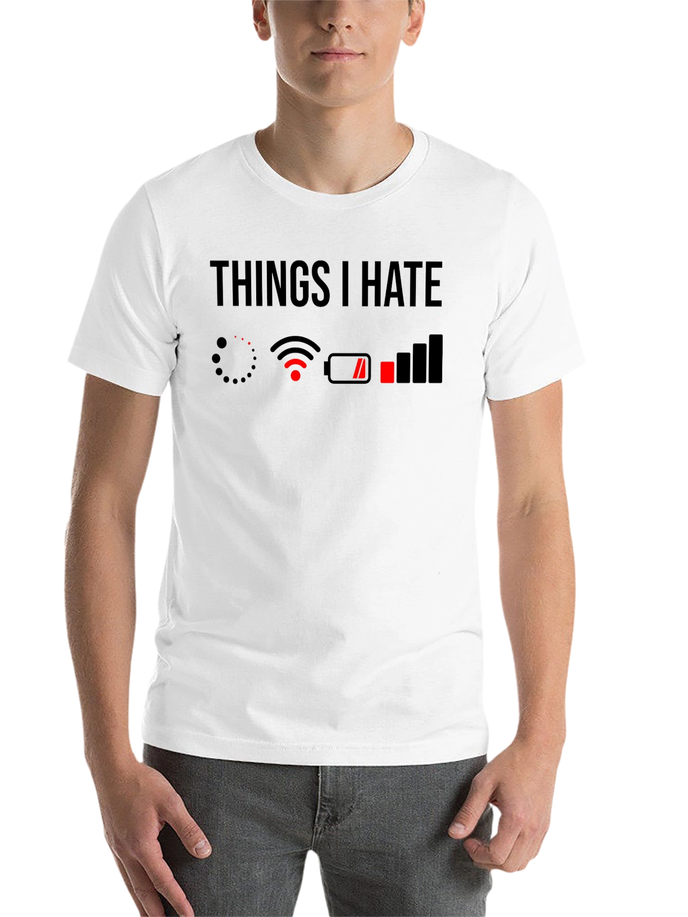 Black Things I Hate T-Shirt - Low Battery, No WiFi view 14