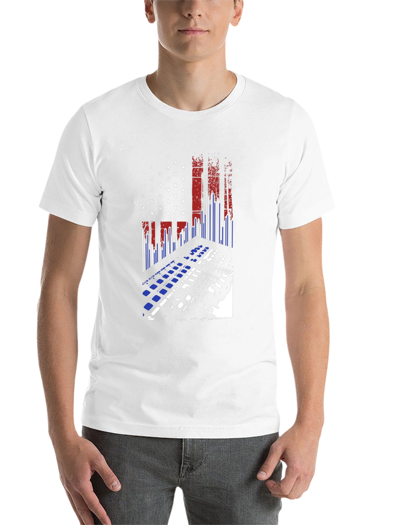 Black American Flag DJ Keyboard Black T-Shirt view 14