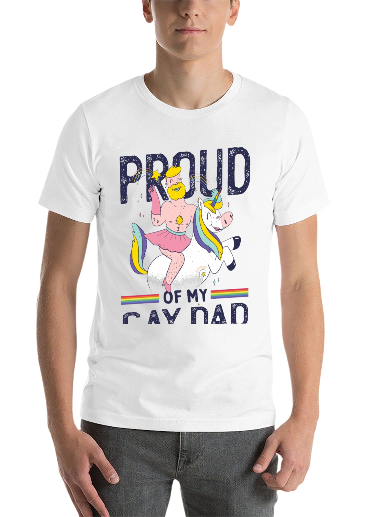 Black Proud Gay Dad T-Shirt - Rainbow Unicorn Dad Pride Tee view 14