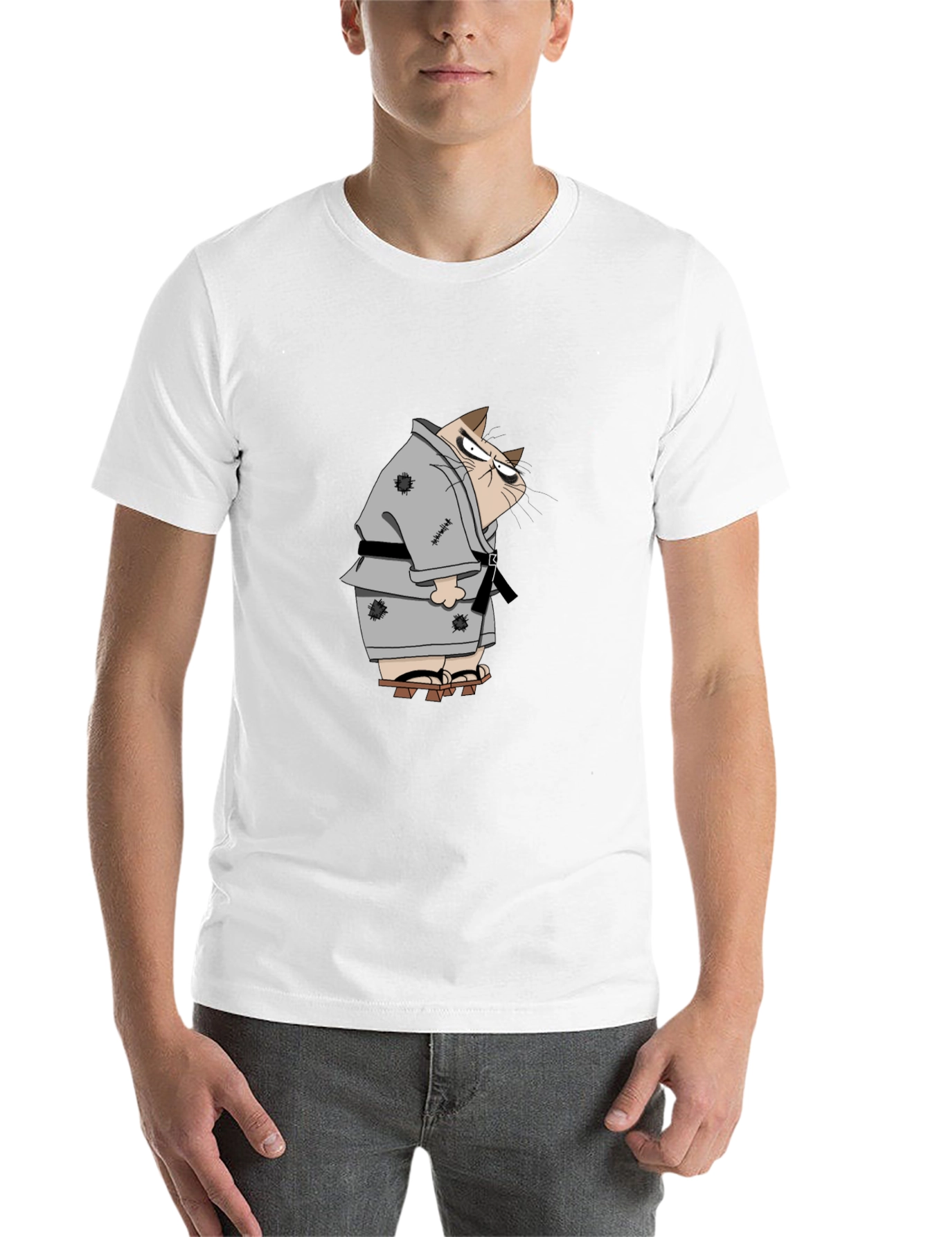 Black Grumpy Karate Cat T-Shirt view 14