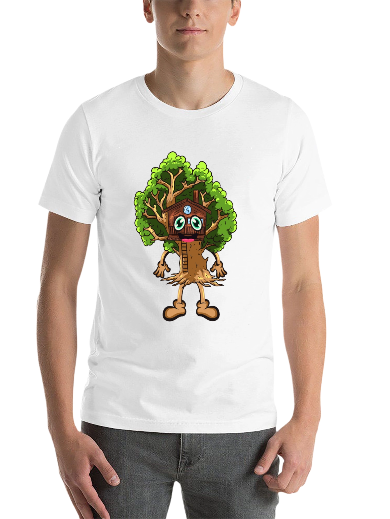 Black Cartoon Tree House T-Shirt - Unique Graphic Tee view 14