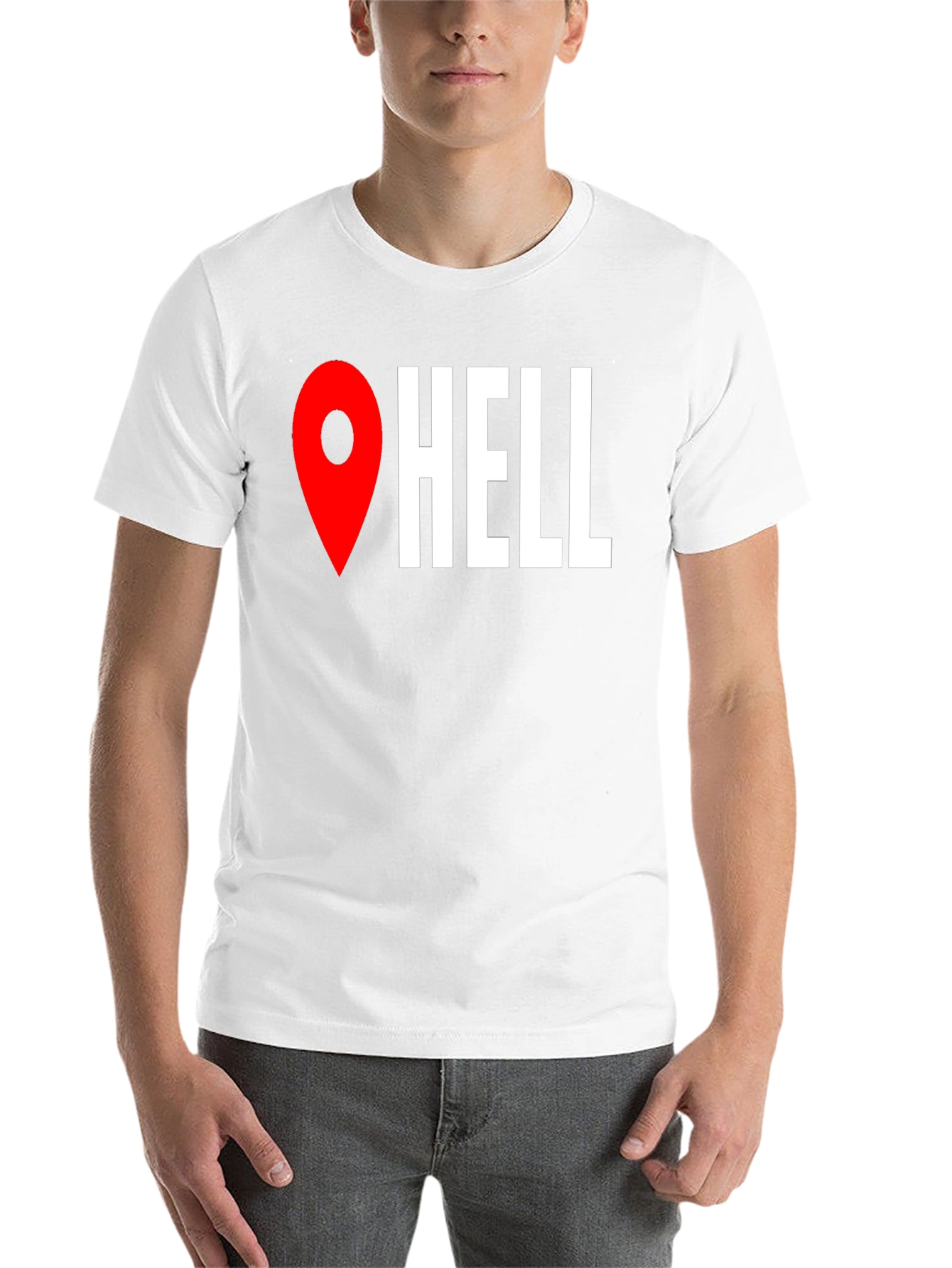 Black Funny Hell Location Pin T-Shirt view 14