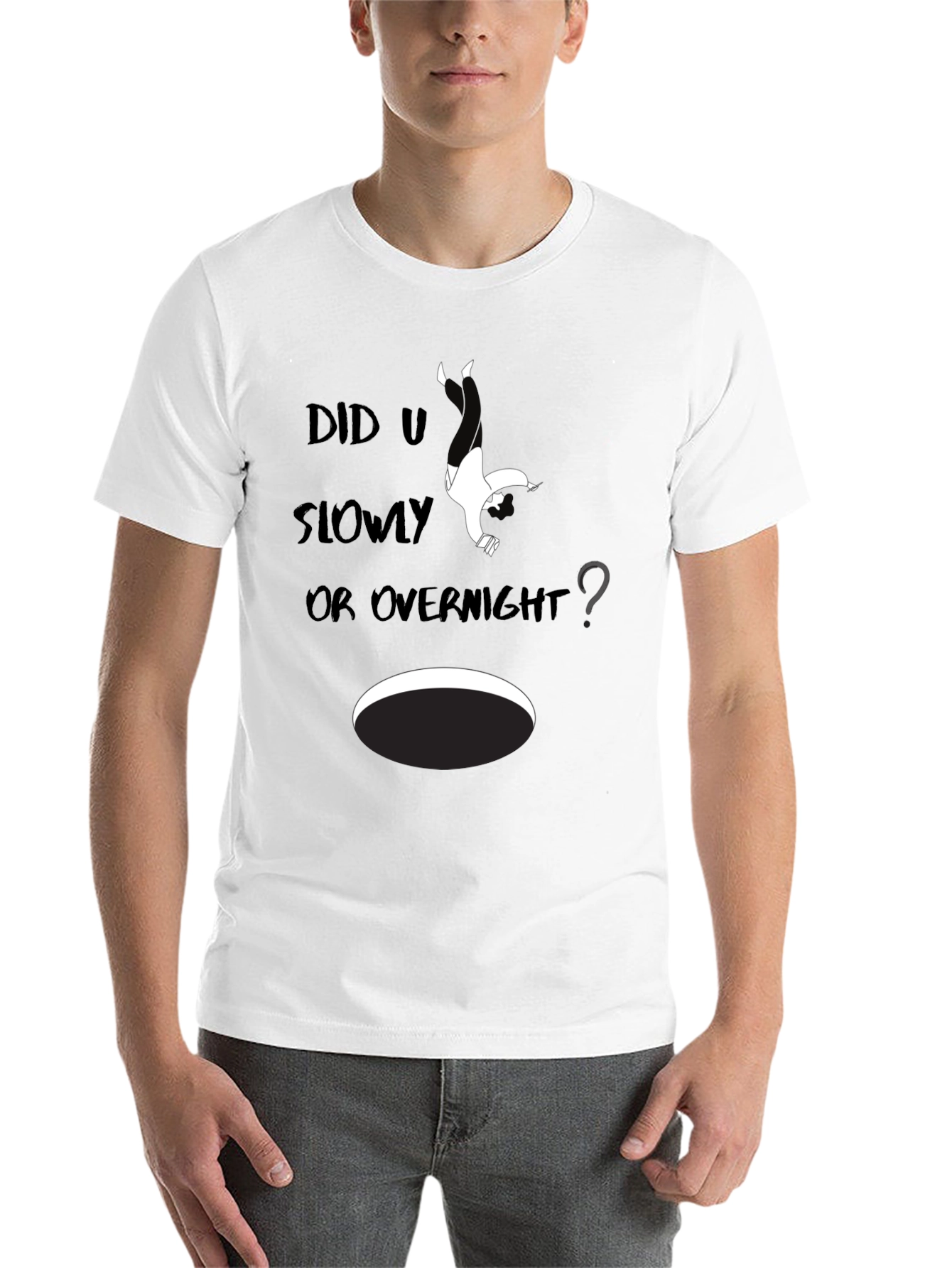 Black Humorous 'Did U Slowly Or Overnight' Graphic Tee view 14