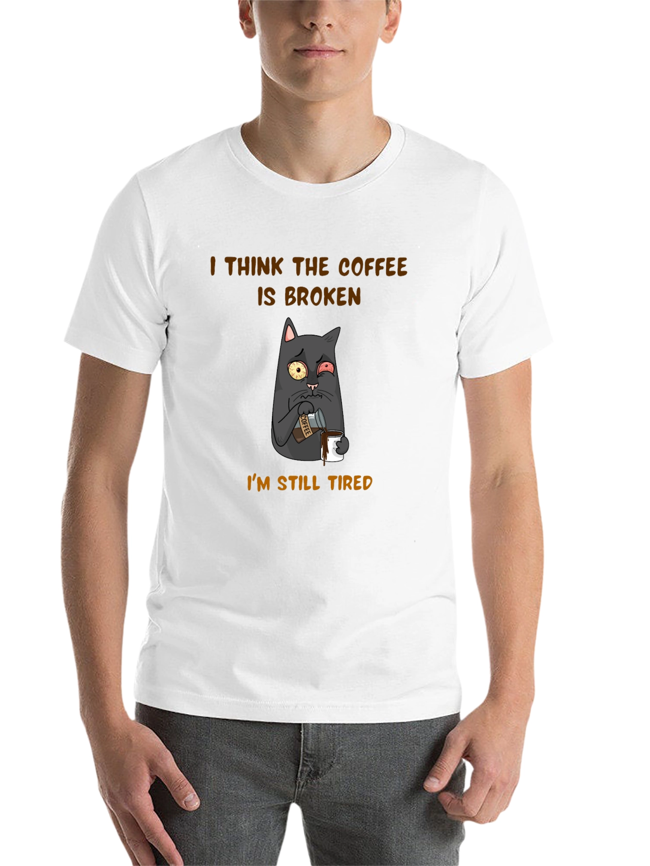 Black Funny Cat Coffee T-Shirt - I Think The Coffee Is Broken view 14